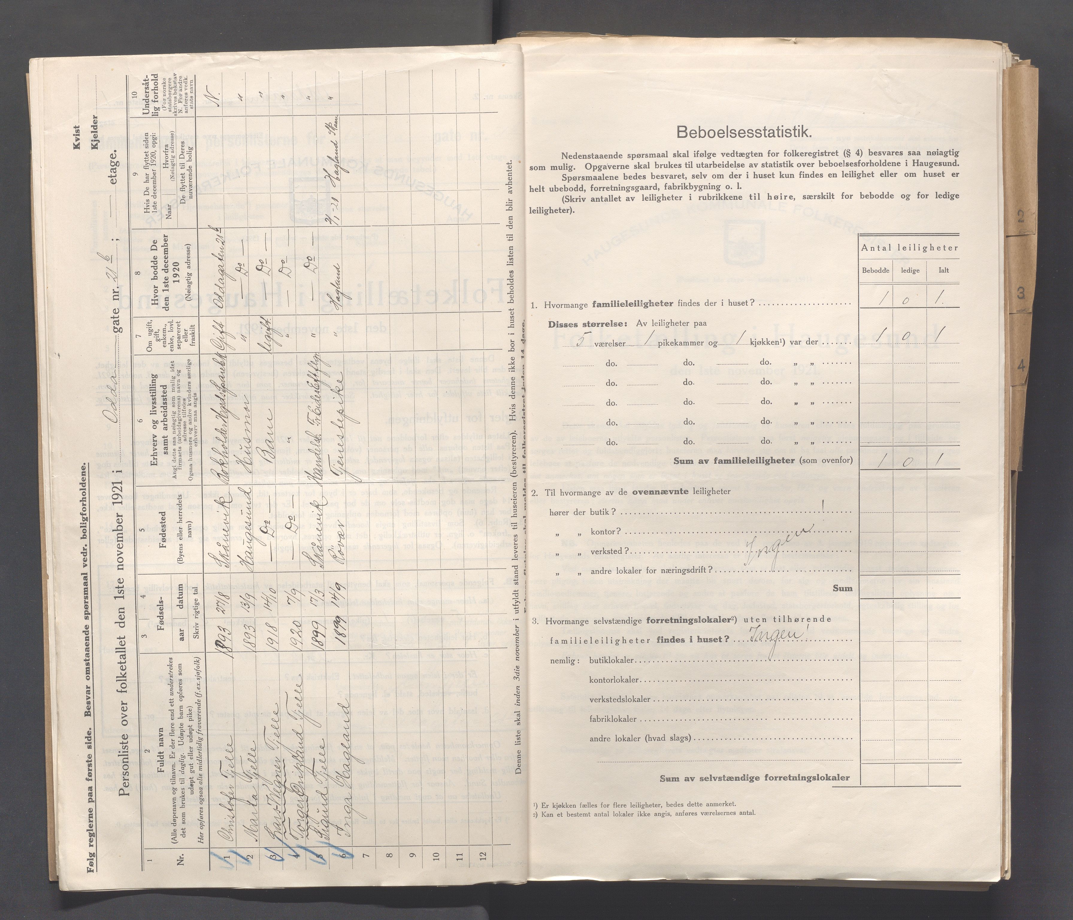 IKAR, Kommunal folketelling 1.11.1921 for Haugesund, 1921, s. 3212