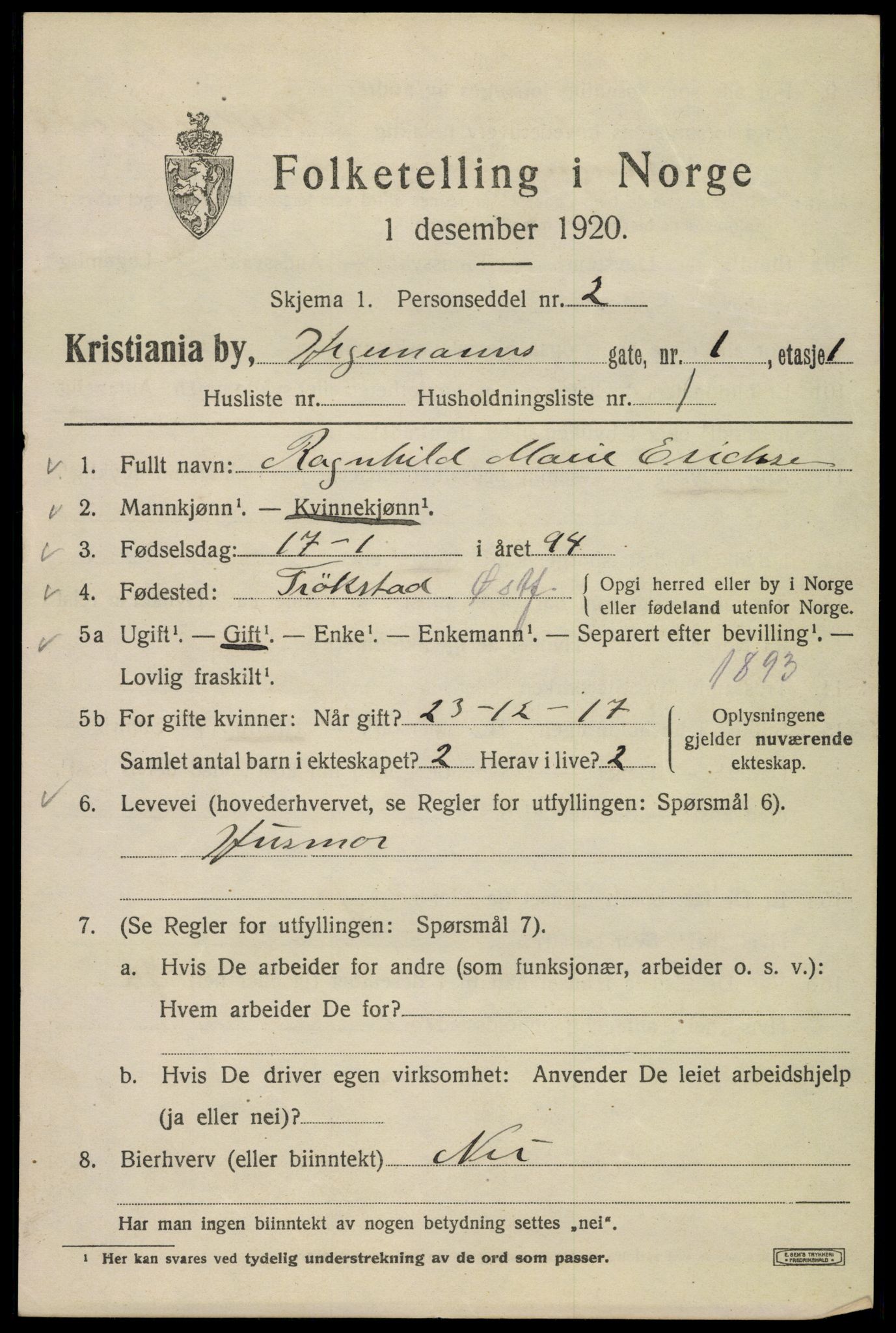 SAO, Folketelling 1920 for 0301 Kristiania kjøpstad, 1920, s. 278385