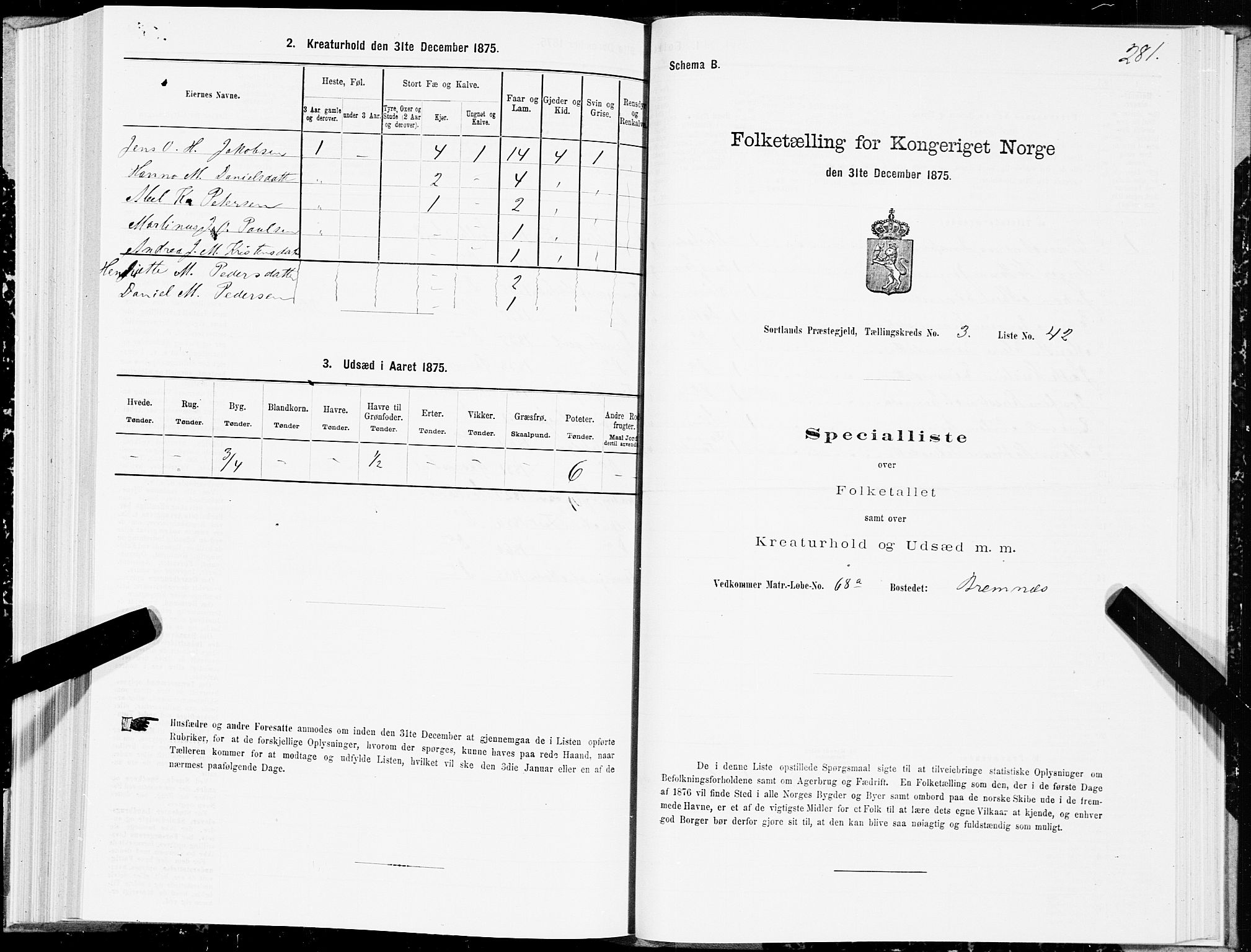 SAT, Folketelling 1875 for 1870P Sortland prestegjeld, 1875, s. 2281