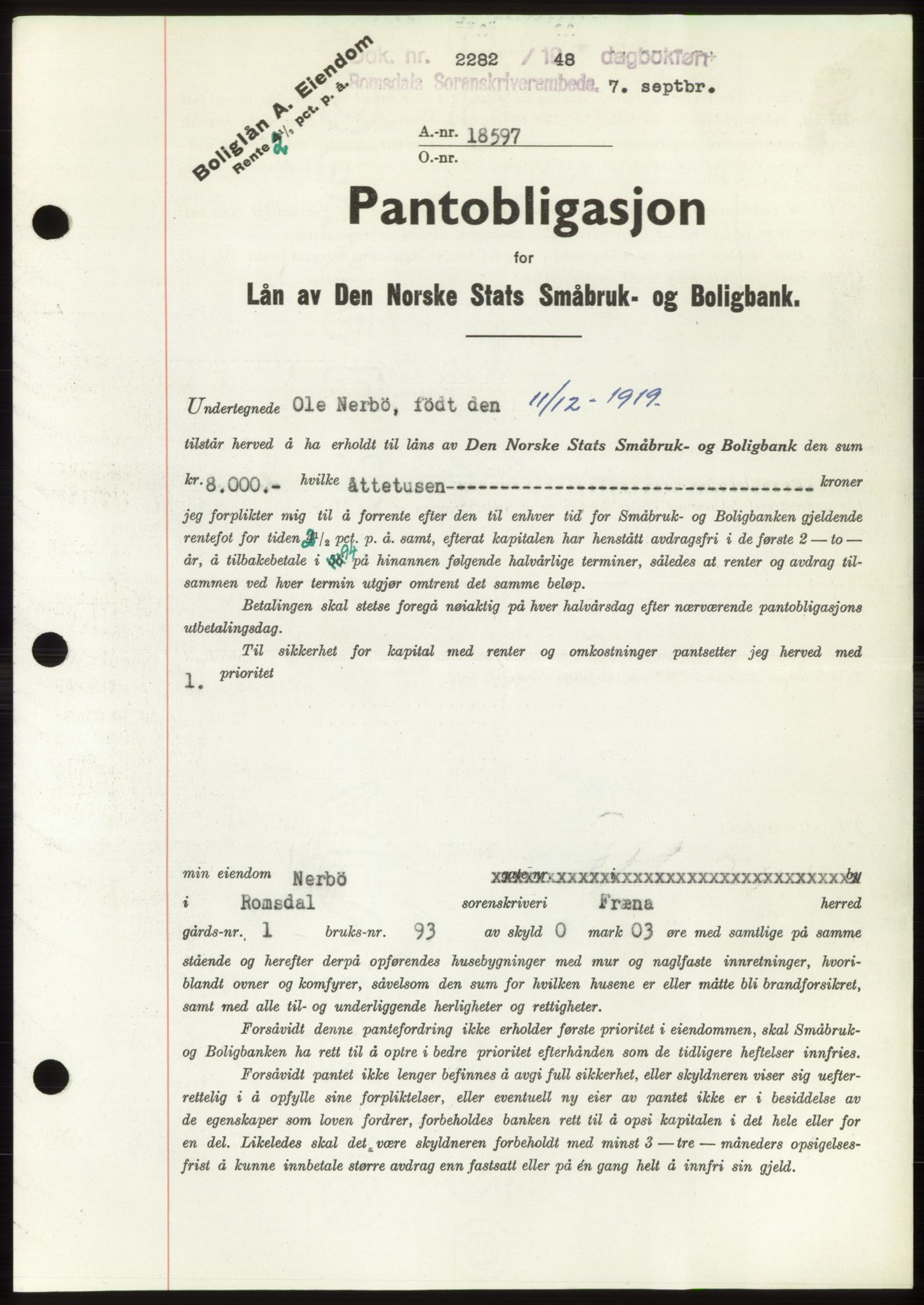 Romsdal sorenskriveri, SAT/A-4149/1/2/2C: Pantebok nr. B4, 1948-1949, Dagboknr: 2282/1948