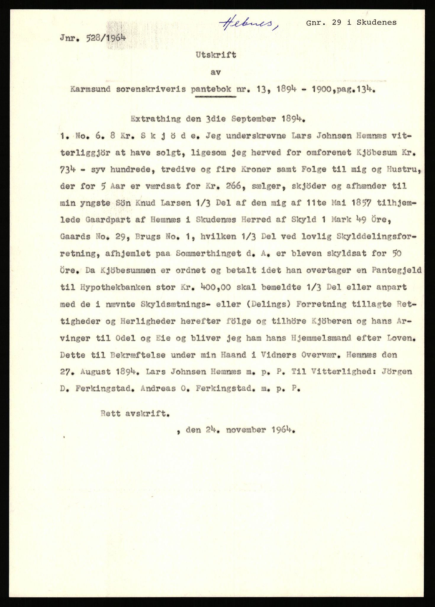 Statsarkivet i Stavanger, SAST/A-101971/03/Y/Yj/L0033: Avskrifter sortert etter gårdsnavn: Hausland - Helgeland i Avaldsnes, 1750-1930, s. 230