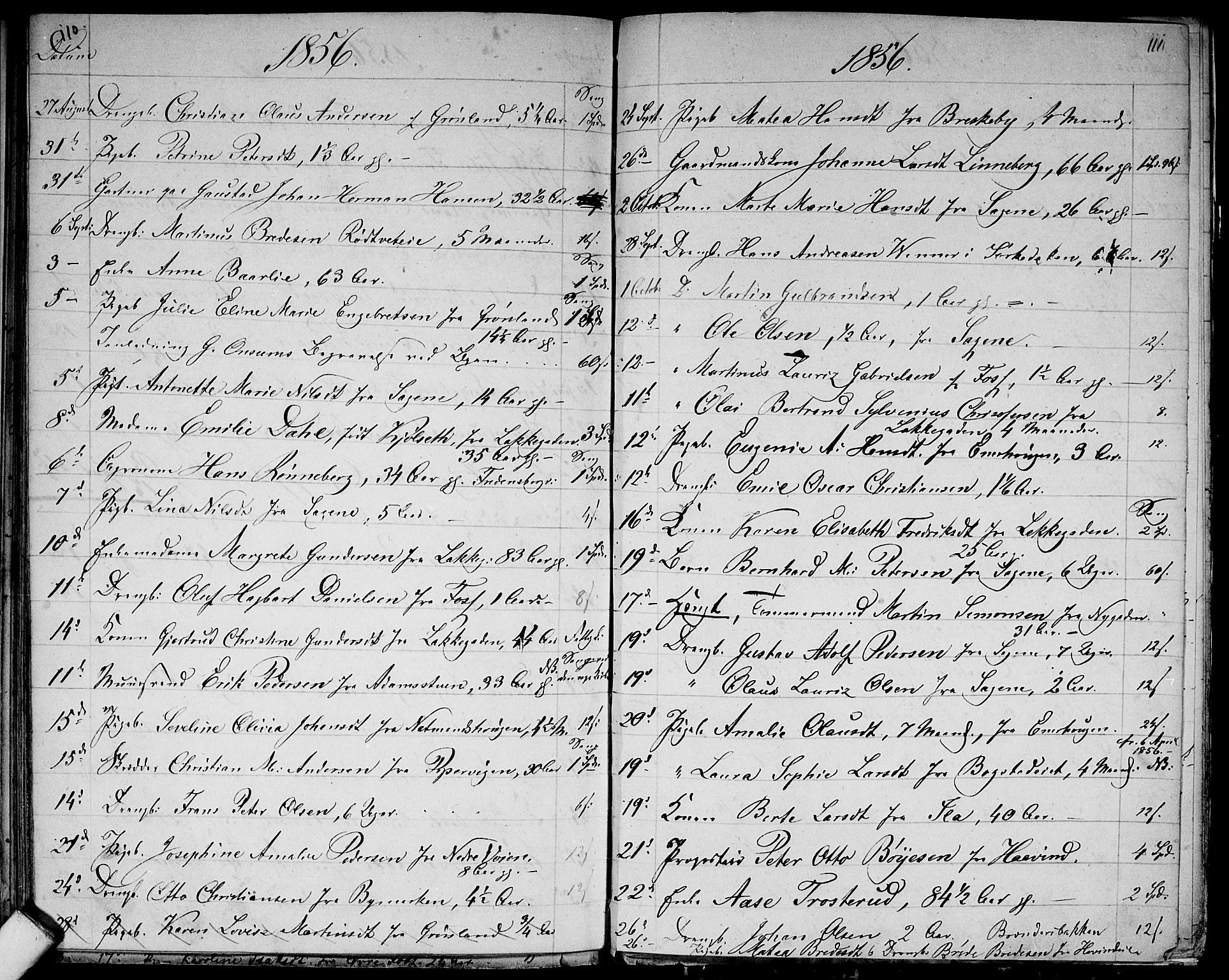 Aker prestekontor kirkebøker, SAO/A-10861/G/L0012: Klokkerbok nr. 12, 1846-1860, s. 110-111