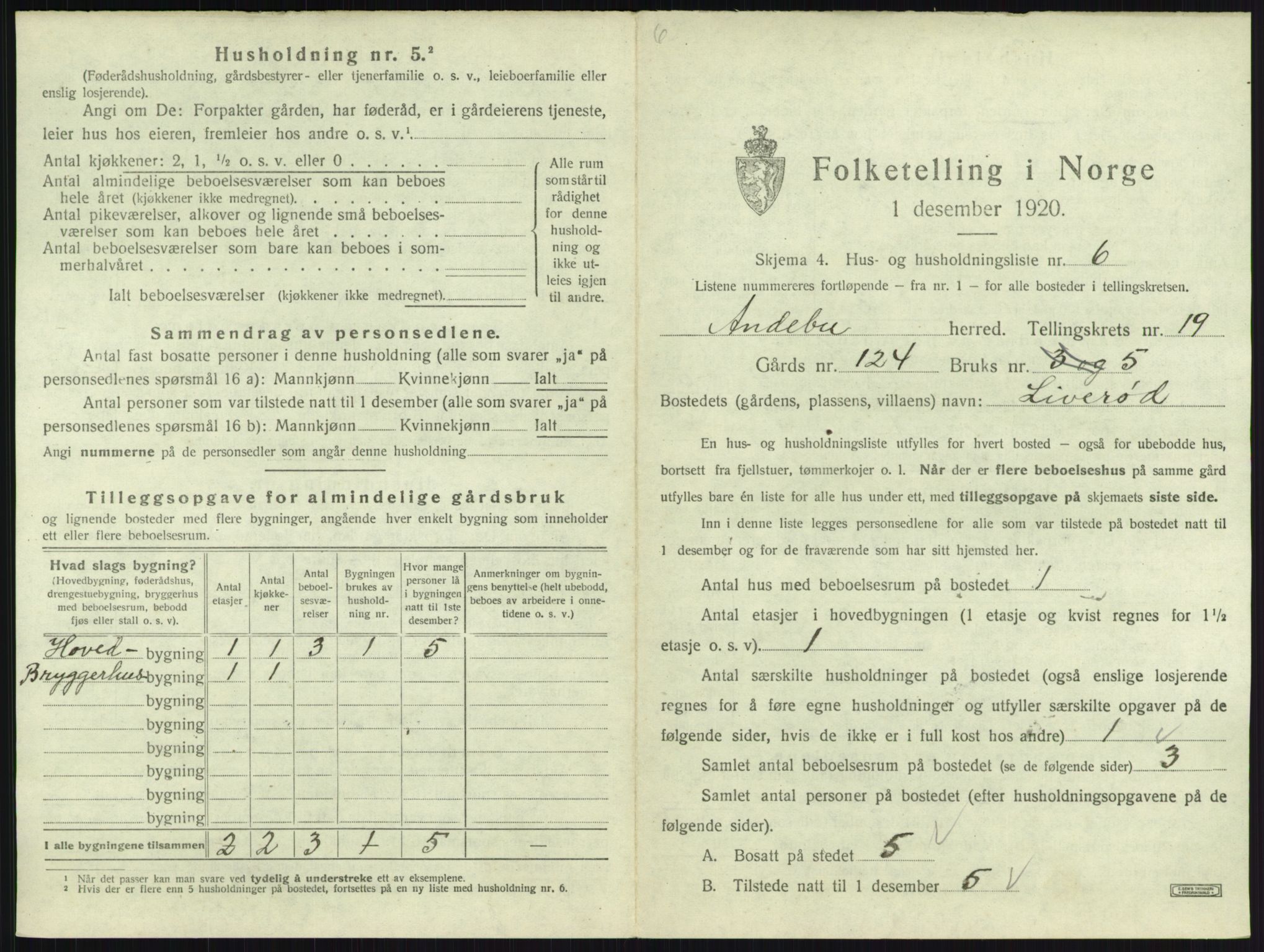 SAKO, Folketelling 1920 for 0719 Andebu herred, 1920, s. 1045