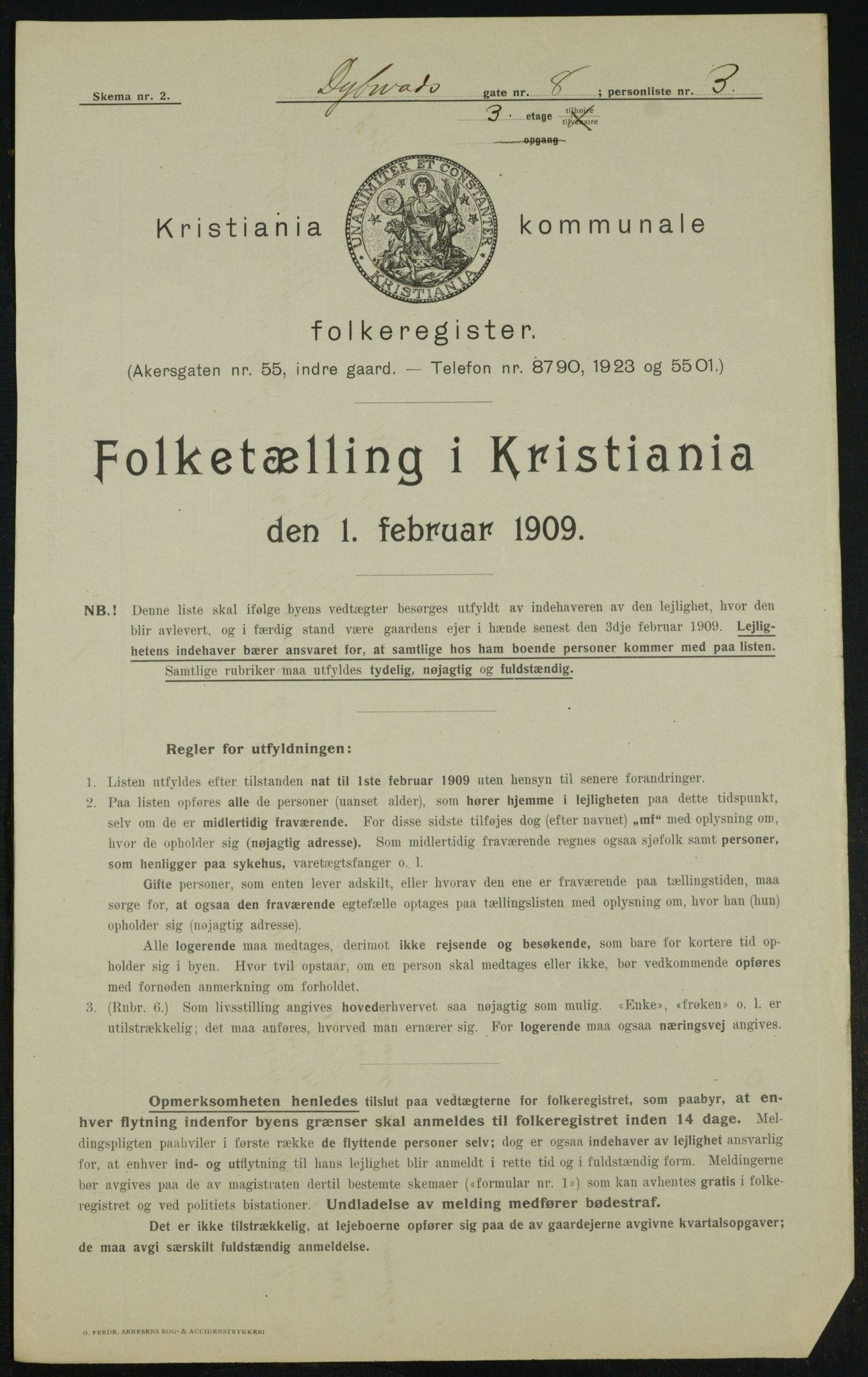 OBA, Kommunal folketelling 1.2.1909 for Kristiania kjøpstad, 1909, s. 16000