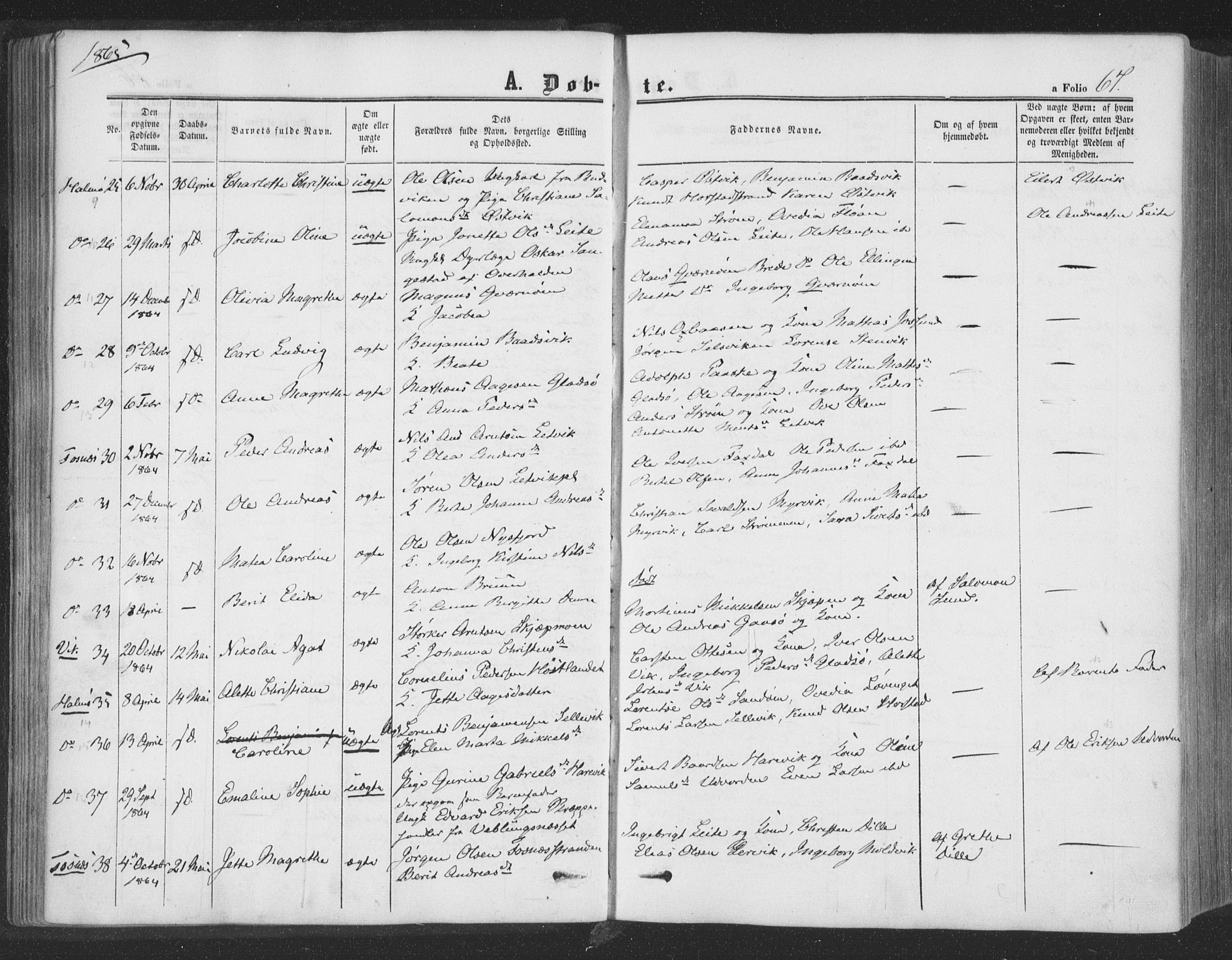 Ministerialprotokoller, klokkerbøker og fødselsregistre - Nord-Trøndelag, AV/SAT-A-1458/773/L0615: Ministerialbok nr. 773A06, 1857-1870, s. 67