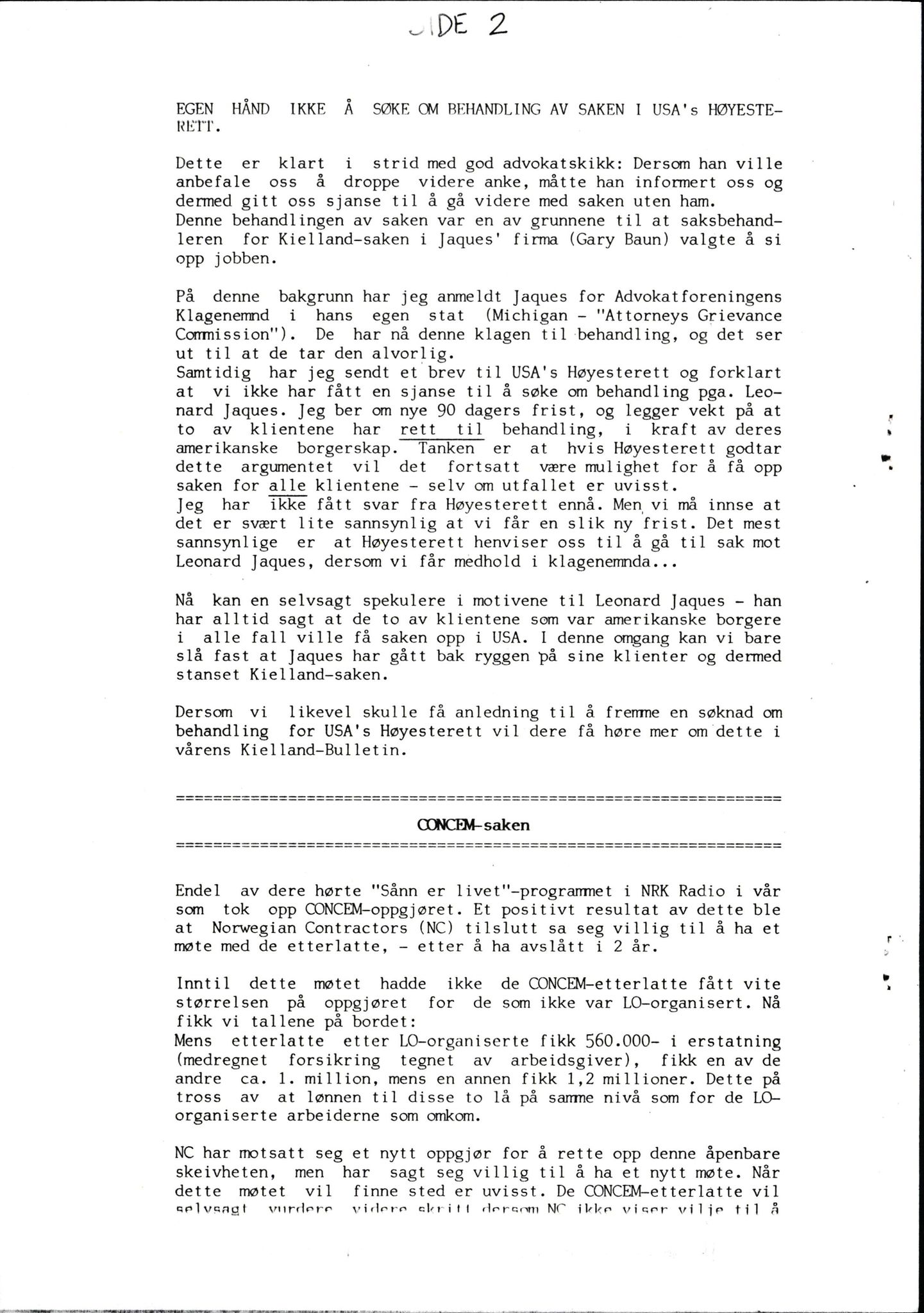 Pa 1660 - Kielland- fondet, AV/SAST-A-102242/X/Xa/L0001: Rapport til overlevende og etterlatte/ Kielland Bulletin, 1980-1998