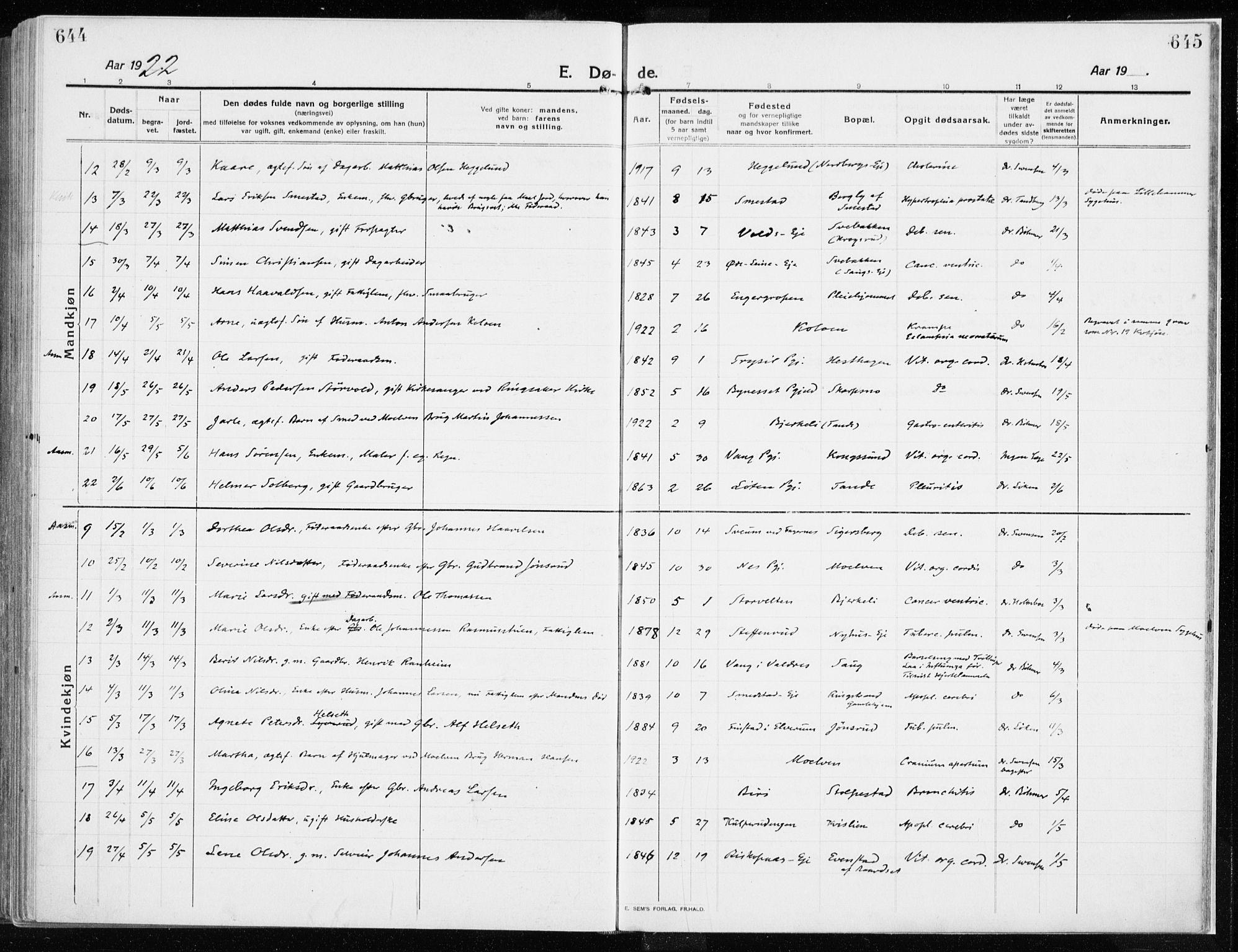 Ringsaker prestekontor, SAH/PREST-014/K/Ka/L0020: Ministerialbok nr. 20, 1913-1922, s. 644-645