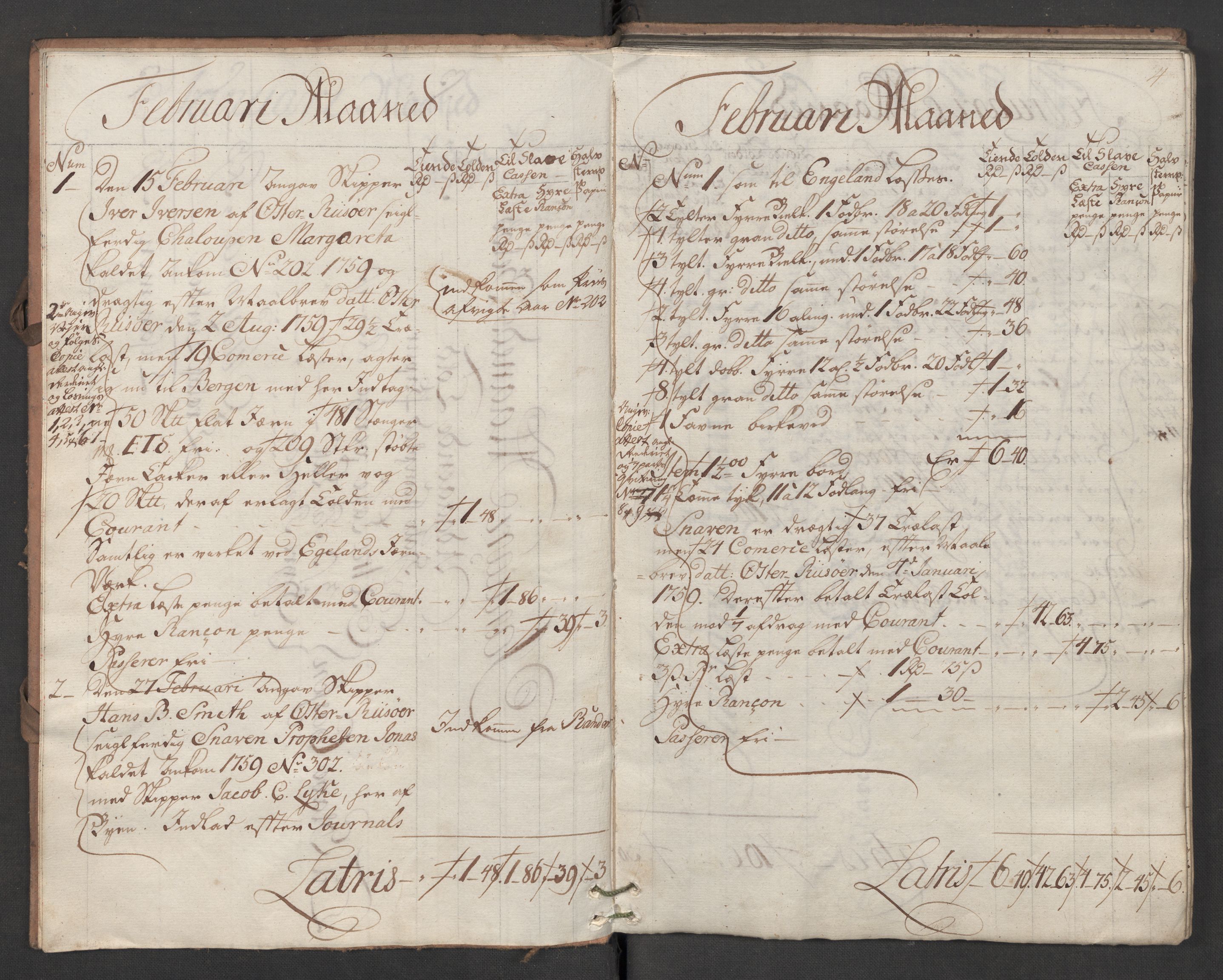 Generaltollkammeret, tollregnskaper, AV/RA-EA-5490/R14/L0033/0001: Tollregnskaper Øster-Risør / Utgående hovedtollbok, 1760