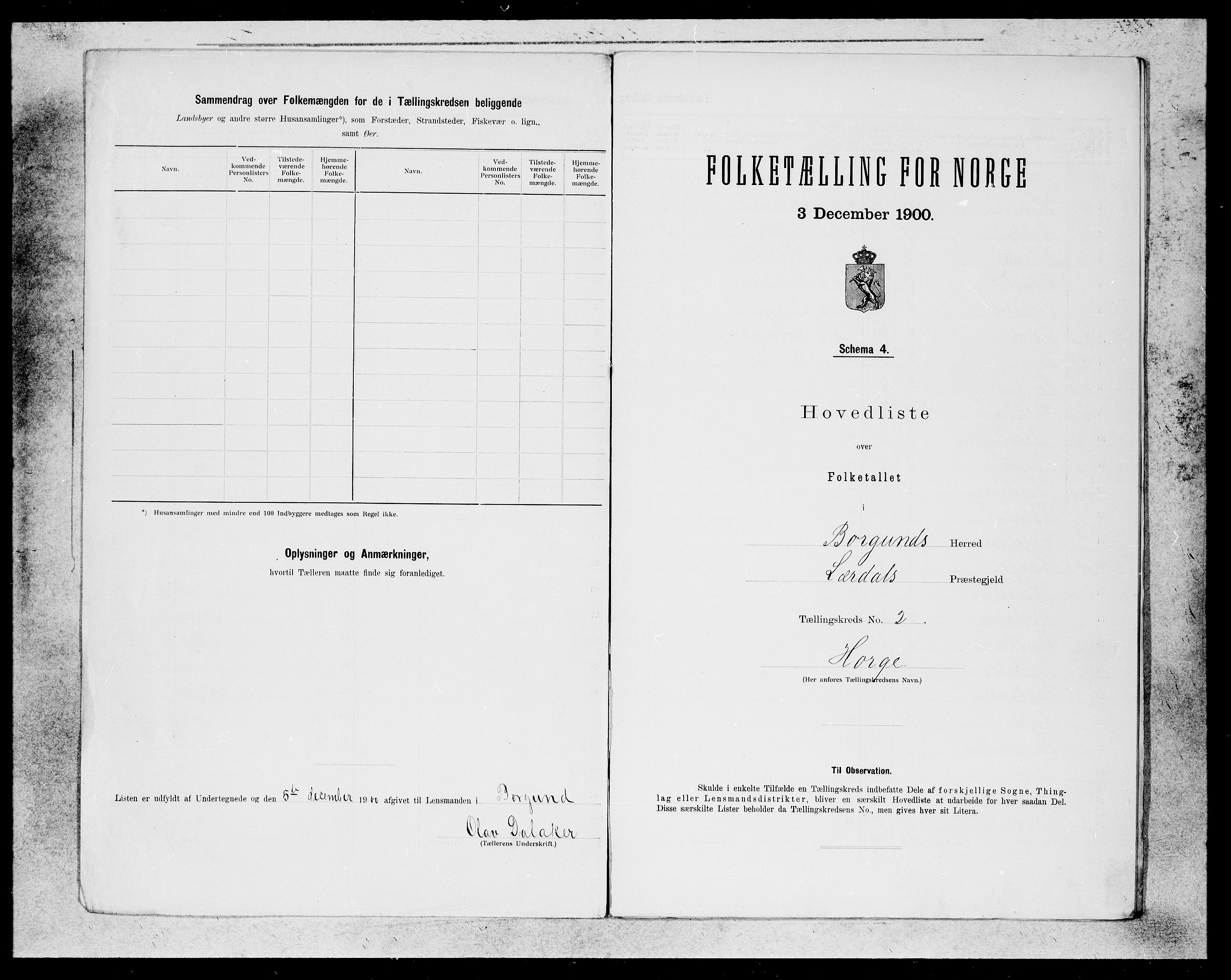 SAB, Folketelling 1900 for 1423 Borgund herred, 1900, s. 3