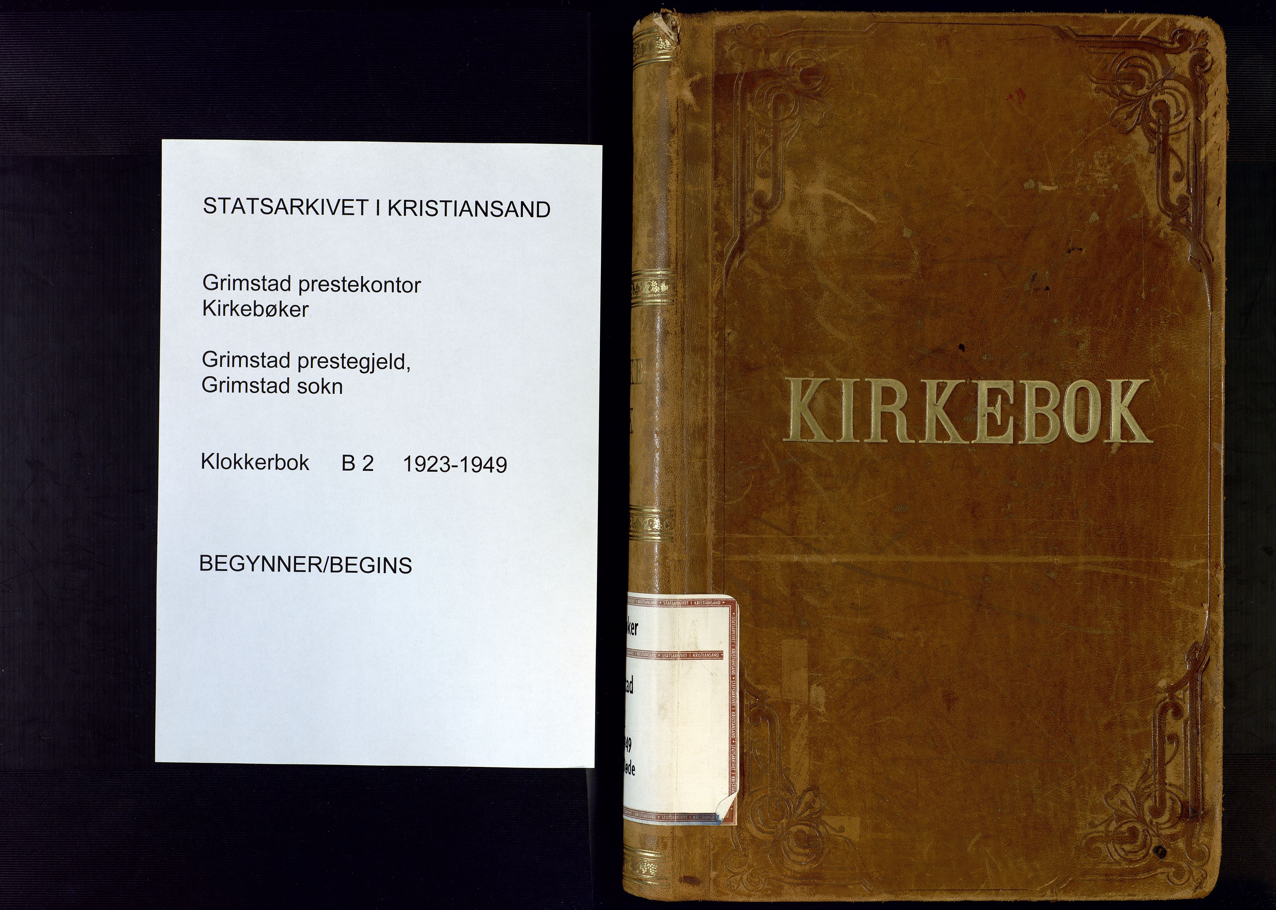 Grimstad sokneprestkontor, SAK/1111-0017/F/Fb/L0002: Klokkerbok nr. B 2, 1923-1949