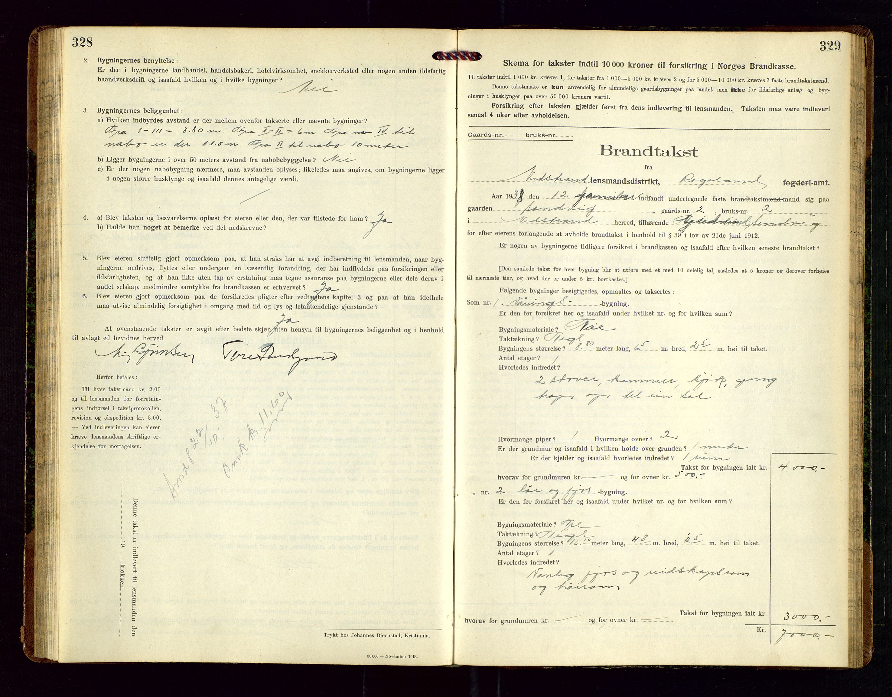 Nedstrand lensmannskontor, SAST/A-100236/Gob/L0002: "Brandtakstprotokol for Nerstrand lensmandsdistrikt Rogaland Fylke", 1916-1949, s. 328-329