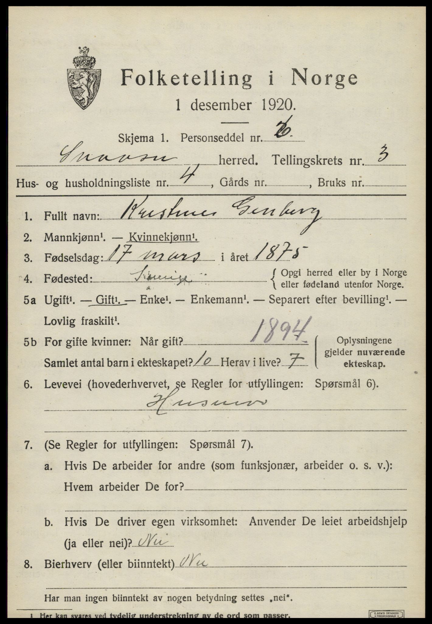 SAT, Folketelling 1920 for 1736 Snåsa herred, 1920, s. 1578