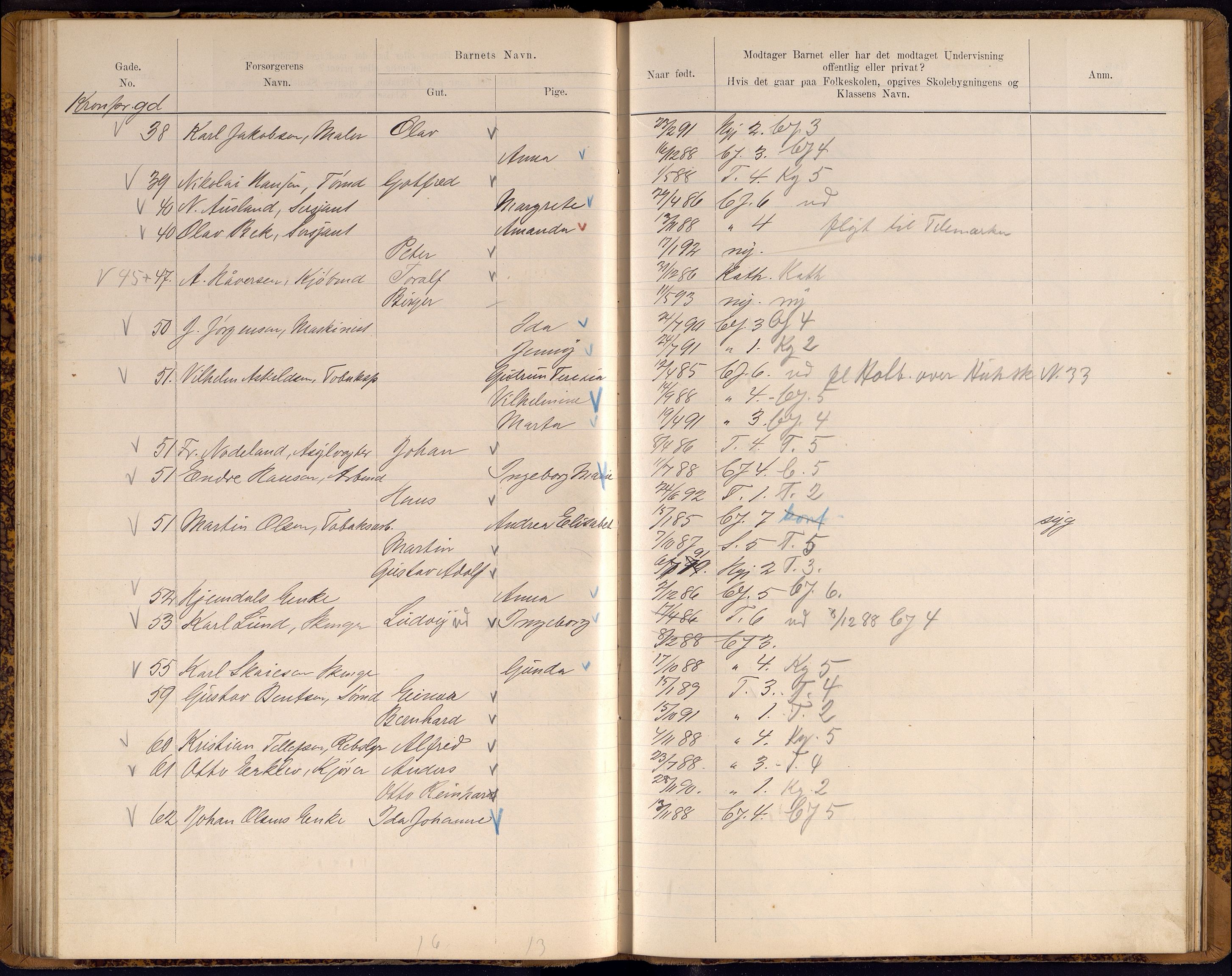 Kristiansand By - Skolekommisjonen/ -Styret, ARKSOR/1001KG510/J/Jb/L0009: Barnetelling, 1899