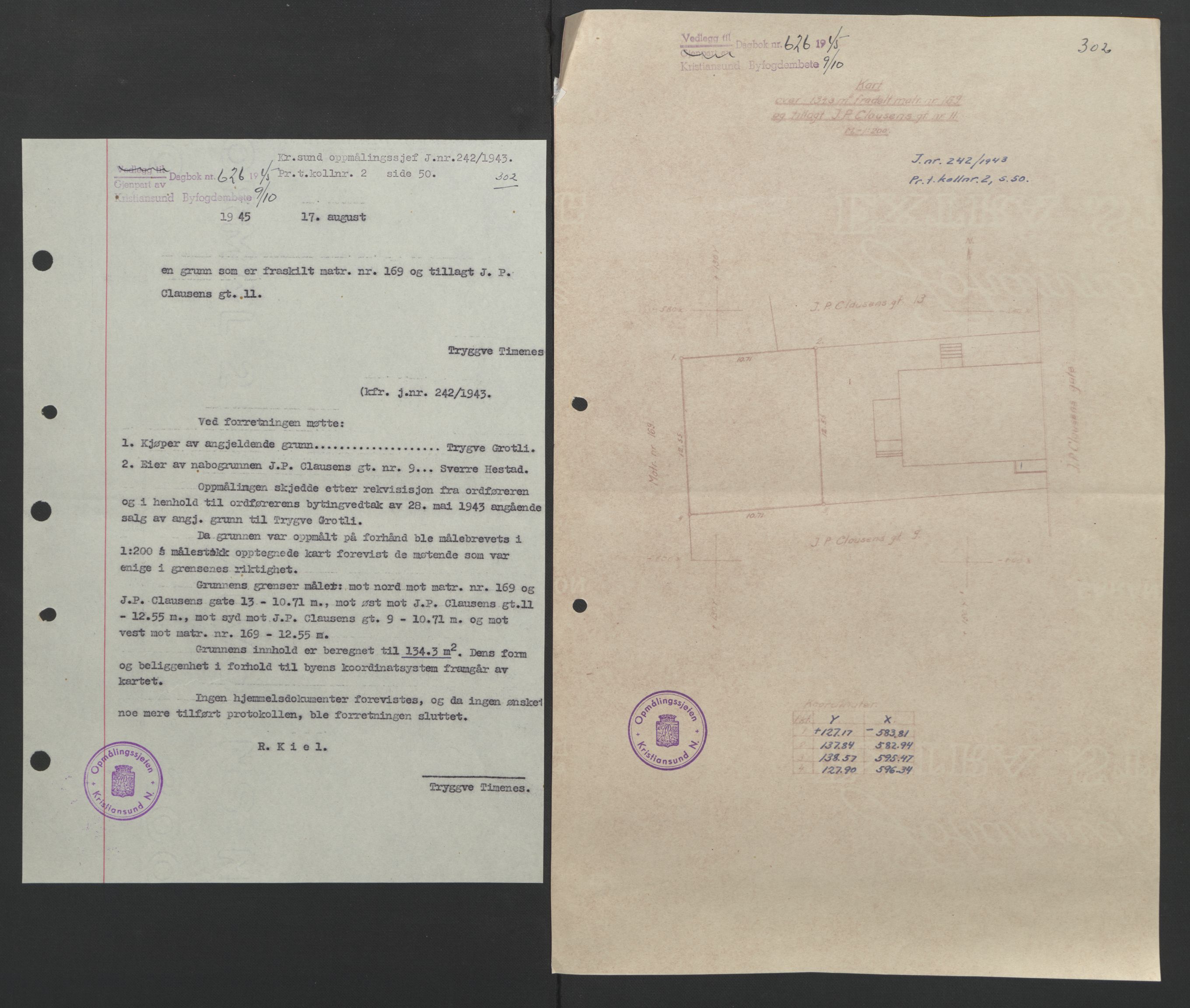 Kristiansund byfogd, AV/SAT-A-4587/A/27: Pantebok nr. 37, 1942-1945, Dagboknr: 626/1945