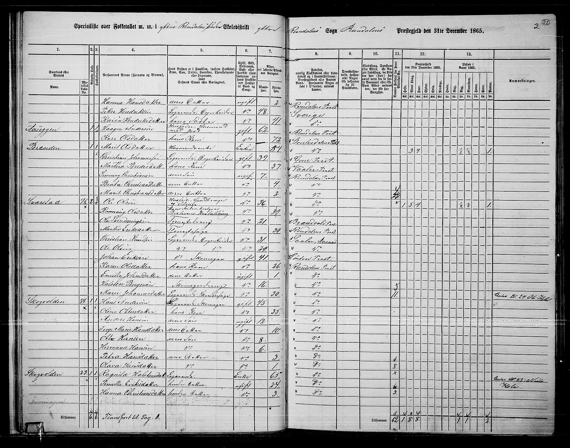 RA, Folketelling 1865 for 0432P Rendalen prestegjeld, 1865, s. 31