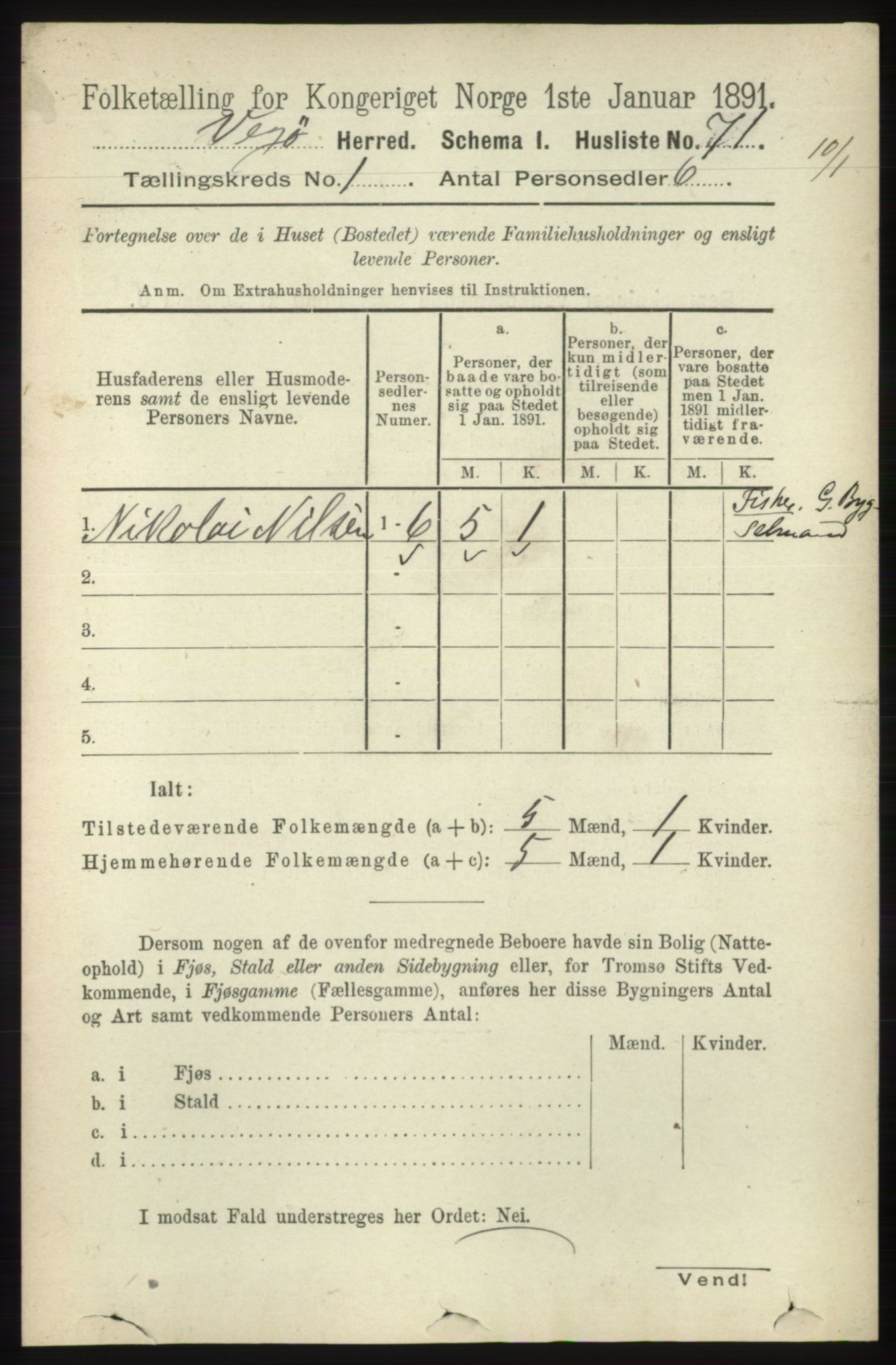 RA, Folketelling 1891 for 1815 Vega herred, 1891, s. 89