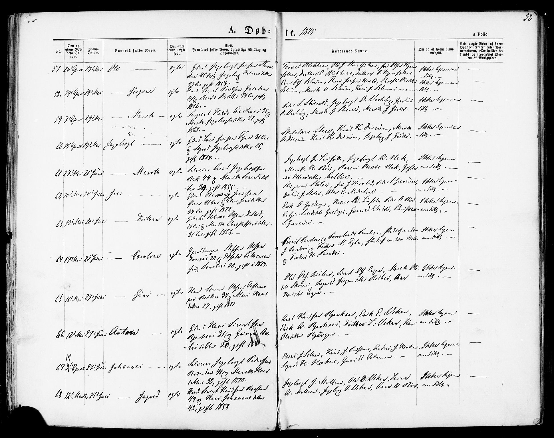 Ministerialprotokoller, klokkerbøker og fødselsregistre - Sør-Trøndelag, SAT/A-1456/678/L0900: Ministerialbok nr. 678A09, 1872-1881, s. 32