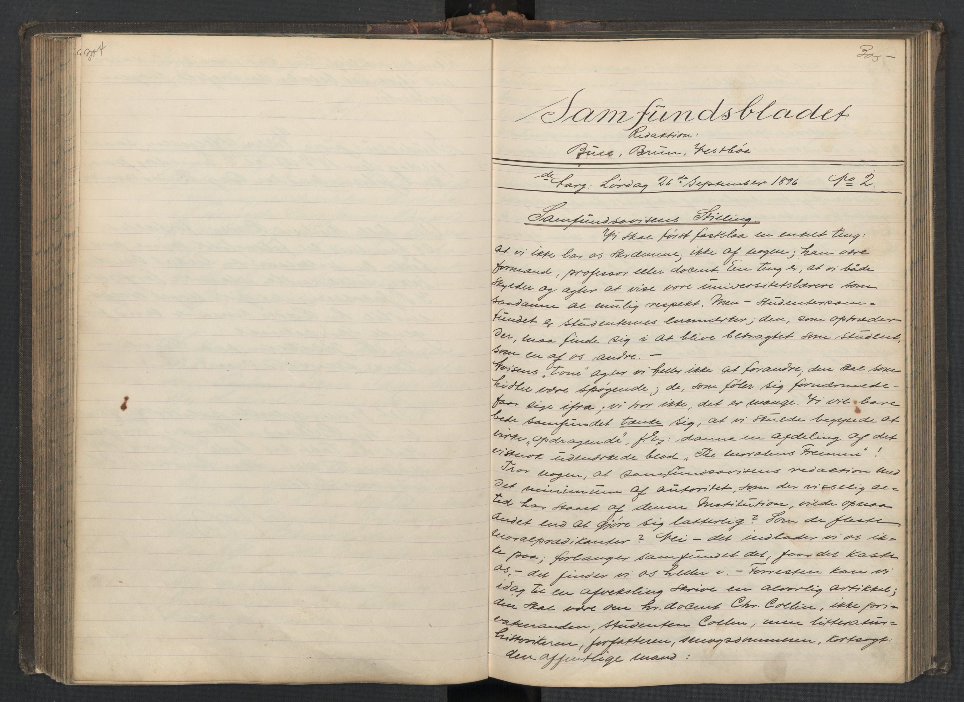 Det Norske Studentersamfund, AV/RA-PA-1322/X/Xa/L0014/0001: -- / Samfundsbladet/Studentersamfundets Avis, 1895-1897, s. 304-305