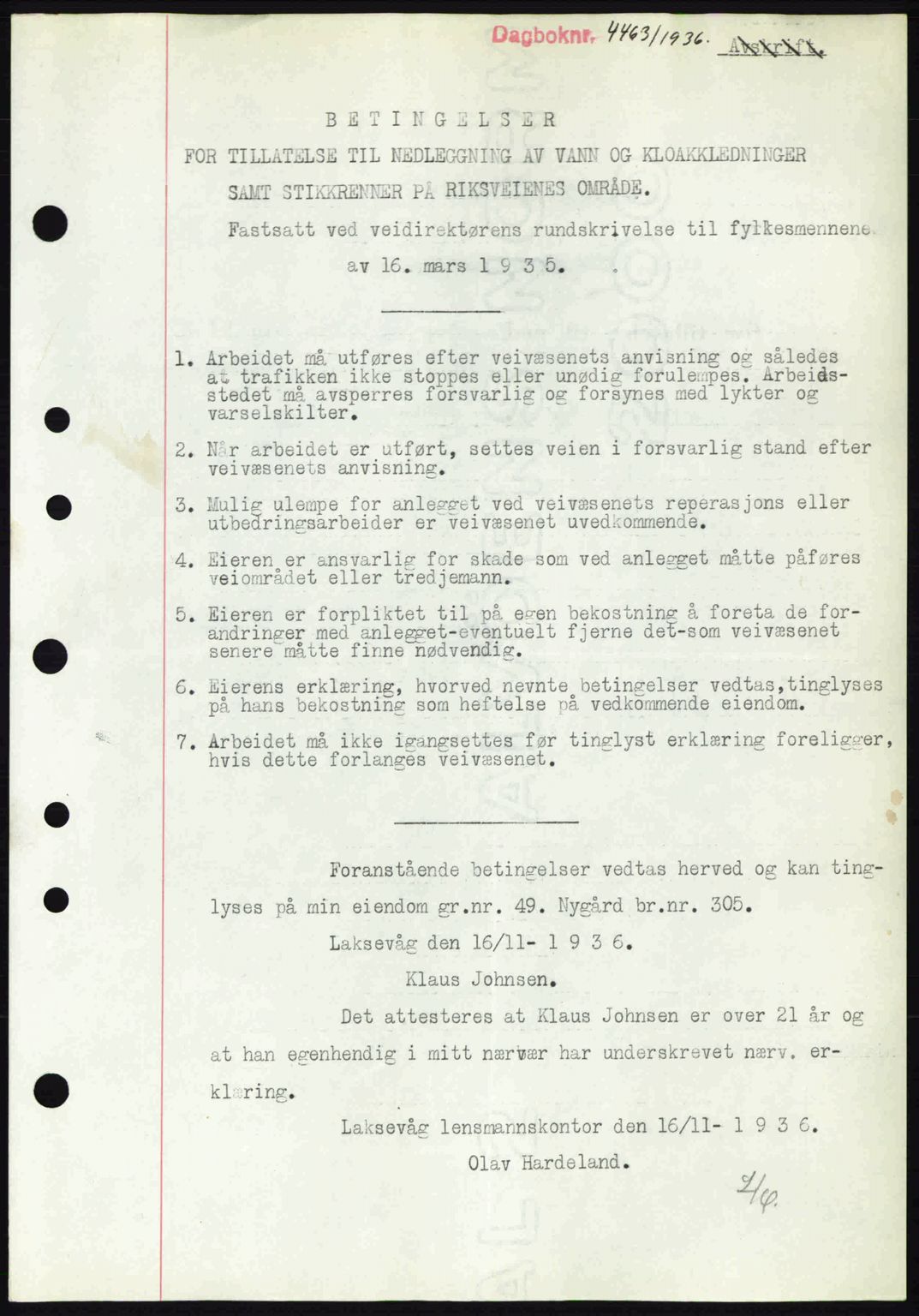 Midhordland sorenskriveri, SAB/A-3001/1/G/Gb/Gbk/L0001: Pantebok nr. A1-6, 1936-1937, Dagboknr: 4463/1936