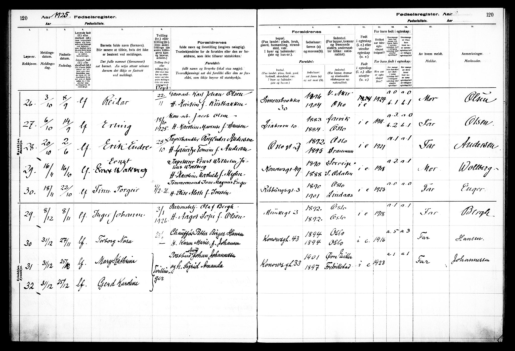 Gamlebyen prestekontor Kirkebøker, AV/SAO-A-10884/J/Ja/L0001: Fødselsregister nr. 1, 1916-1936, s. 120