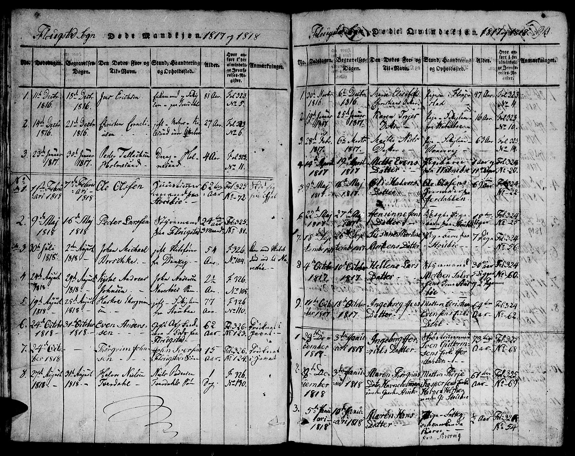 Dypvåg sokneprestkontor, SAK/1111-0007/F/Fb/Fbb/L0001: Klokkerbok nr. B 1, 1816-1850, s. 94