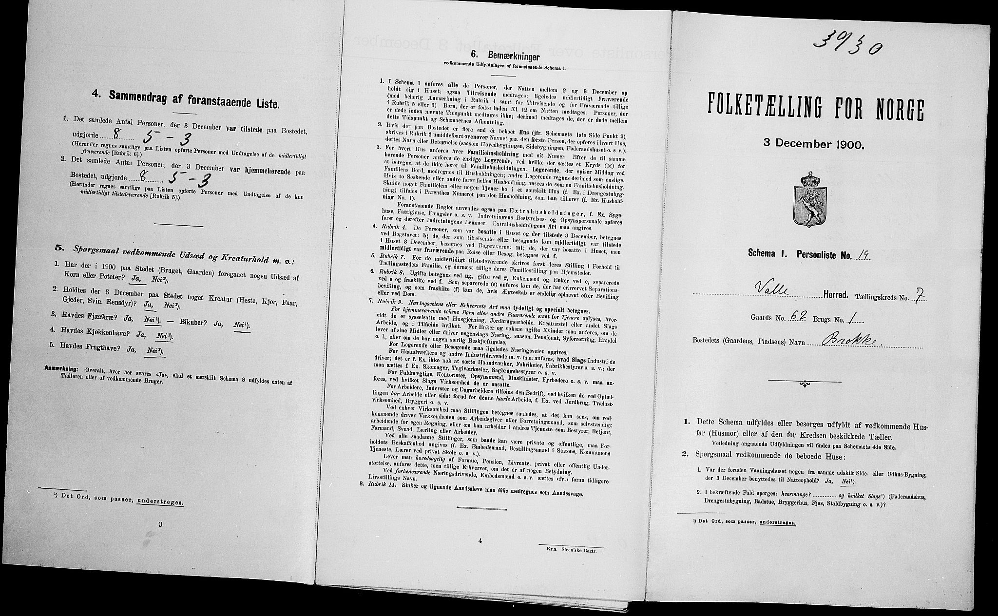 SAK, Folketelling 1900 for 0940 Valle herred, 1900, s. 622