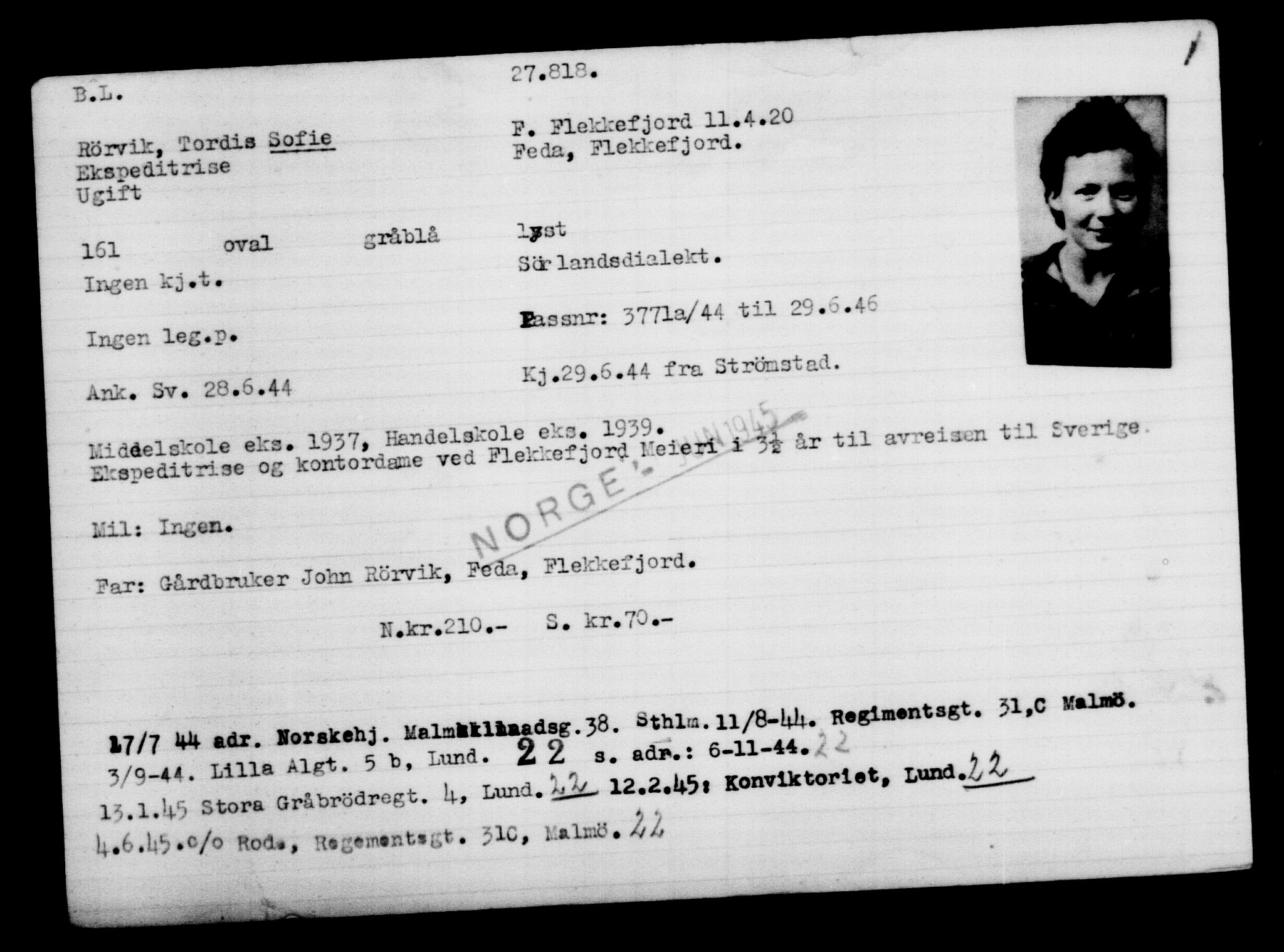 Den Kgl. Norske Legasjons Flyktningskontor, AV/RA-S-6753/V/Va/L0011: Kjesäterkartoteket.  Flyktningenr. 25300-28349, 1940-1945, s. 2684