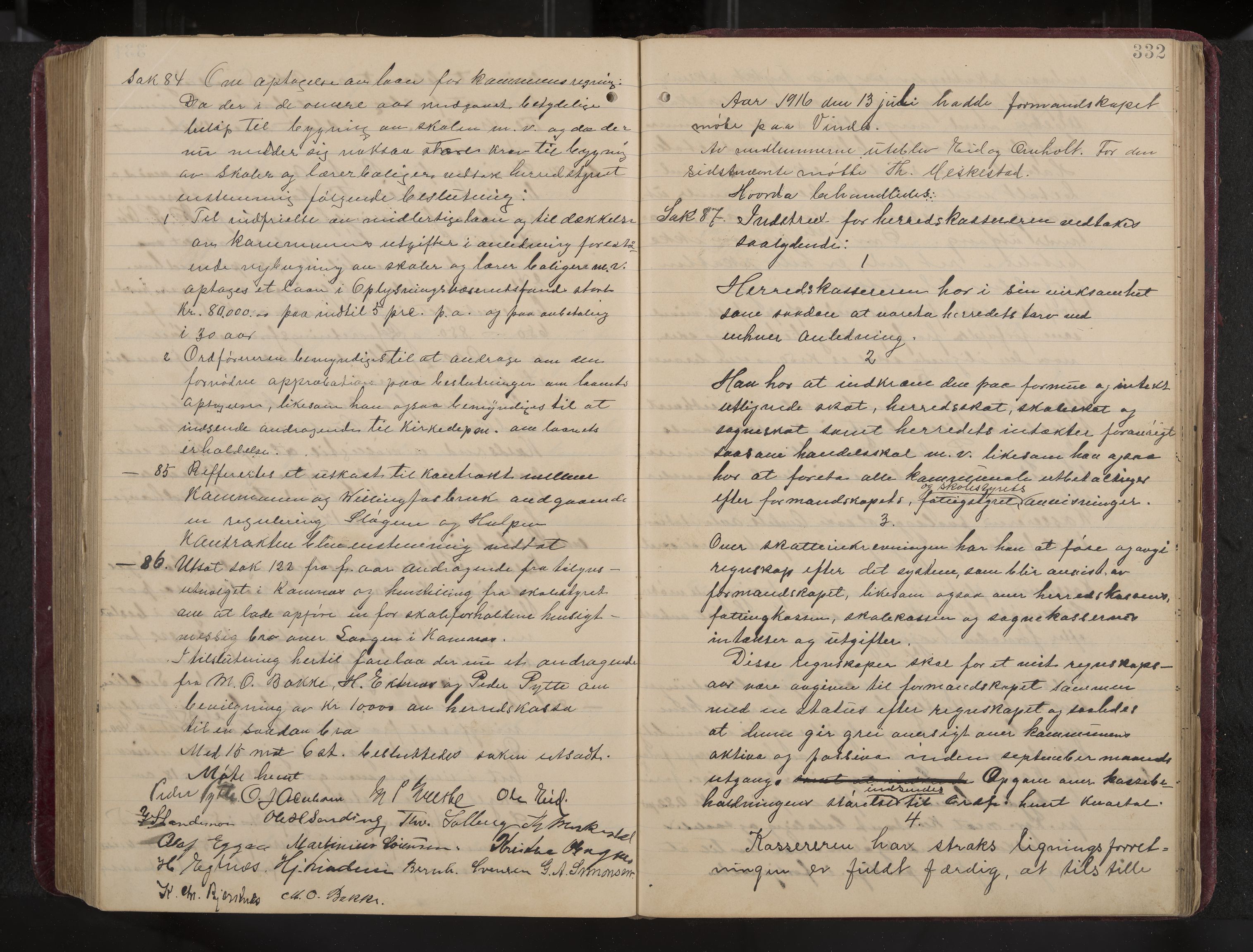 Ytre Sandsvær formannskap og sentraladministrasjon, IKAK/0629021/A/Aa/L0001: Møtebok med register, 1902-1919, s. 332