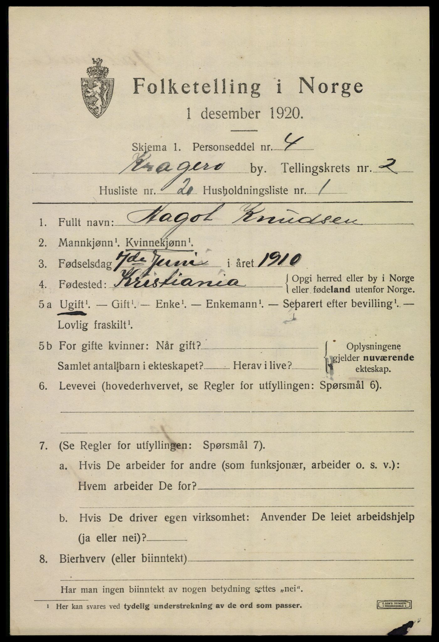 SAKO, Folketelling 1920 for 0801 Kragerø kjøpstad, 1920, s. 5593