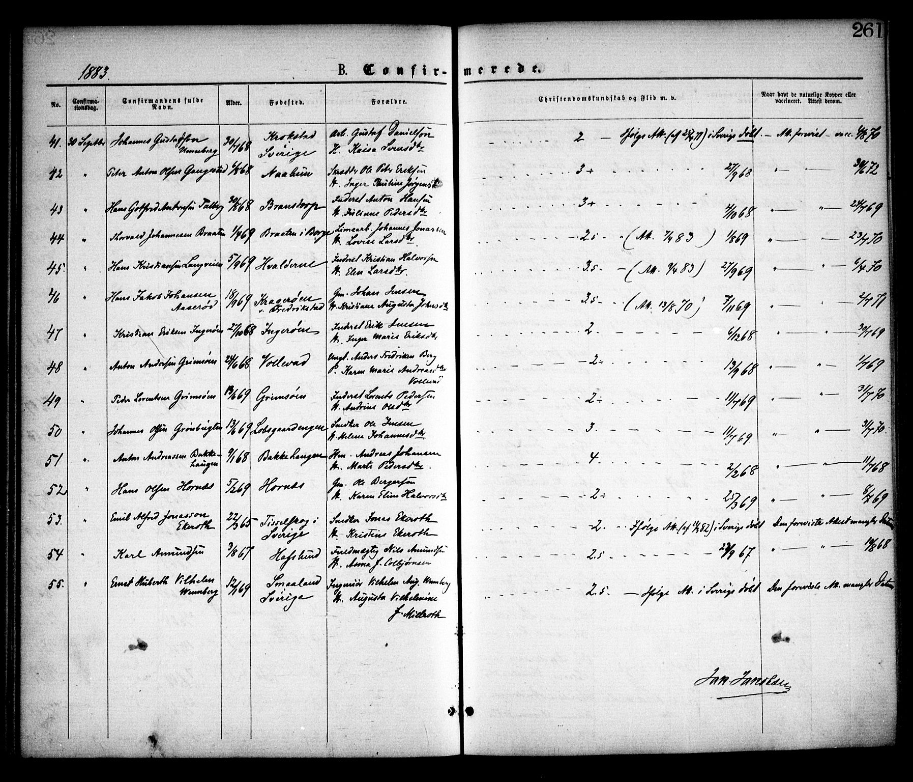 Skjeberg prestekontor Kirkebøker, AV/SAO-A-10923/F/Fa/L0008: Ministerialbok nr. I 8, 1869-1885, s. 261