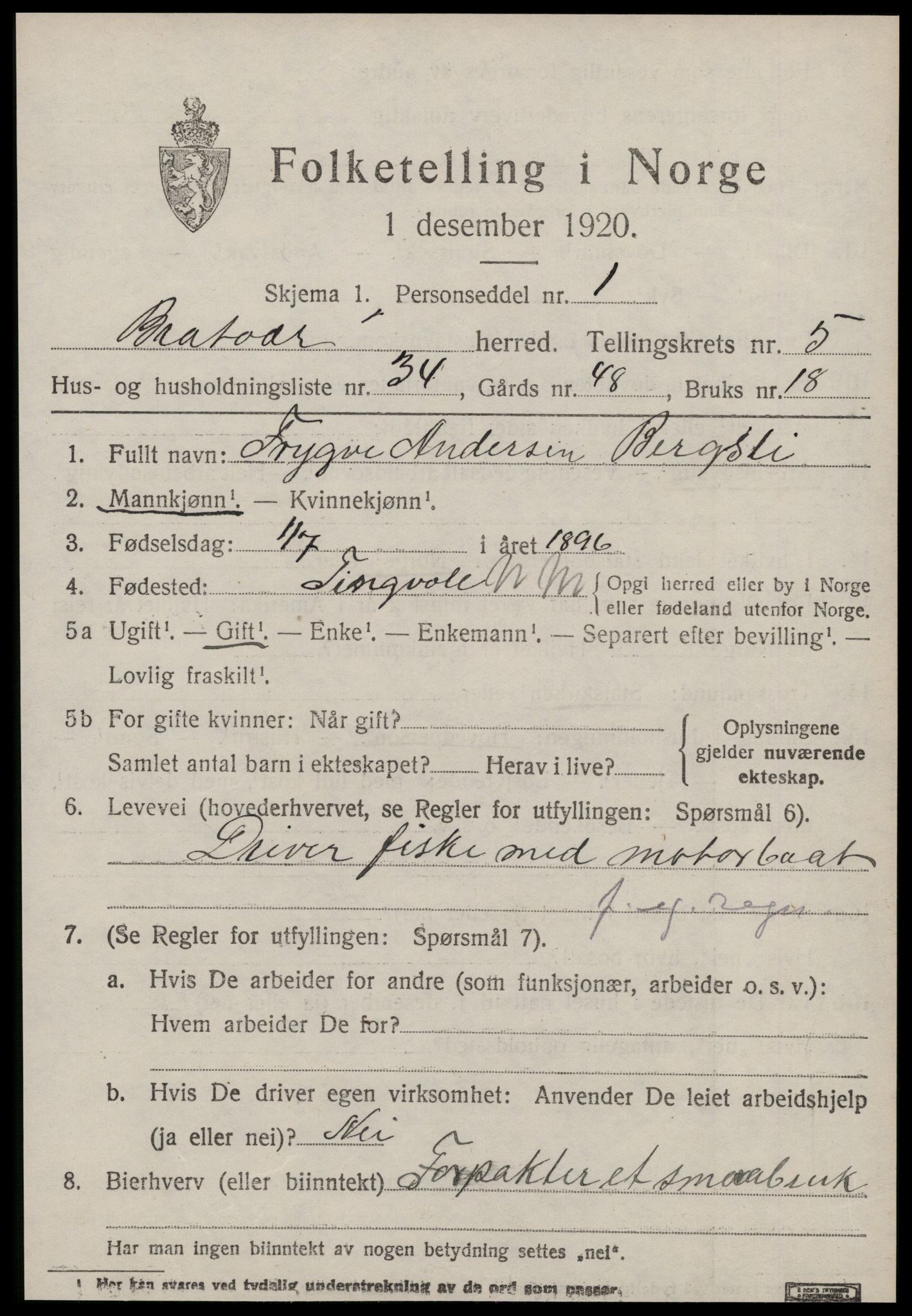 SAT, Folketelling 1920 for 1574 Brattvær herred, 1920, s. 2784
