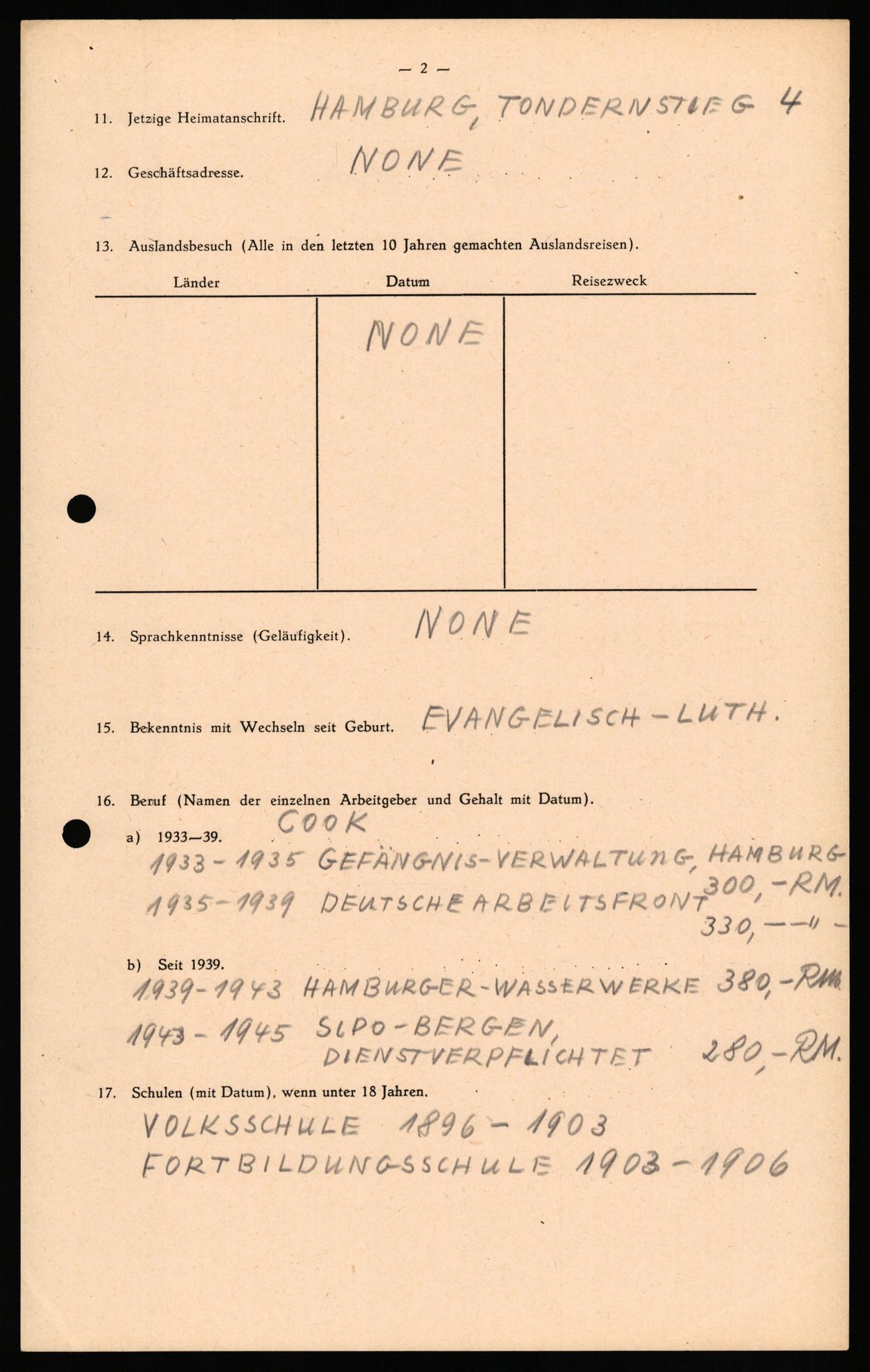 Forsvaret, Forsvarets overkommando II, RA/RAFA-3915/D/Db/L0032: CI Questionaires. Tyske okkupasjonsstyrker i Norge. Tyskere., 1945-1946, s. 198