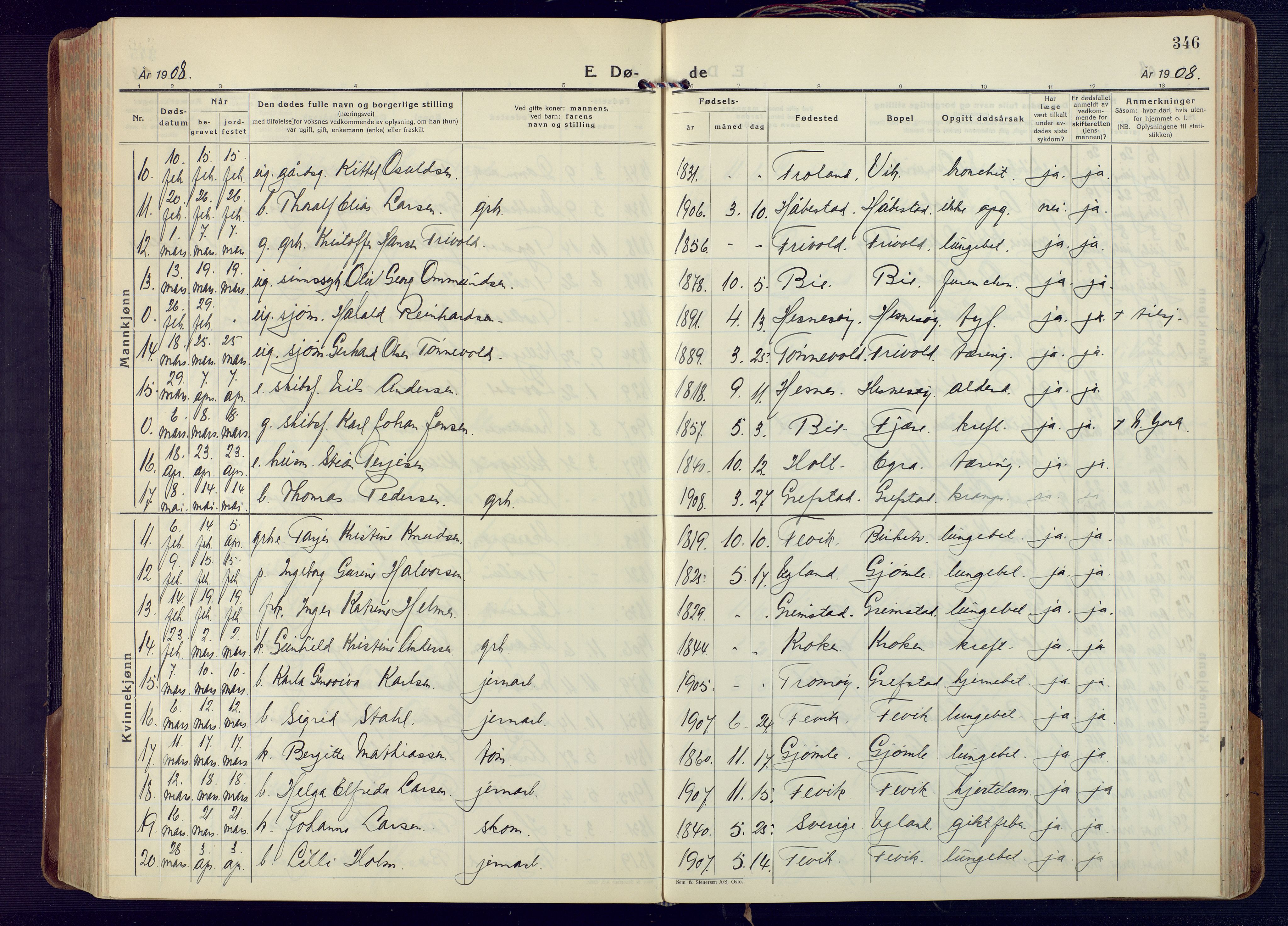 Fjære sokneprestkontor, AV/SAK-1111-0011/F/Fa/L0004: Ministerialbok nr. A 4, 1902-1925, s. 346