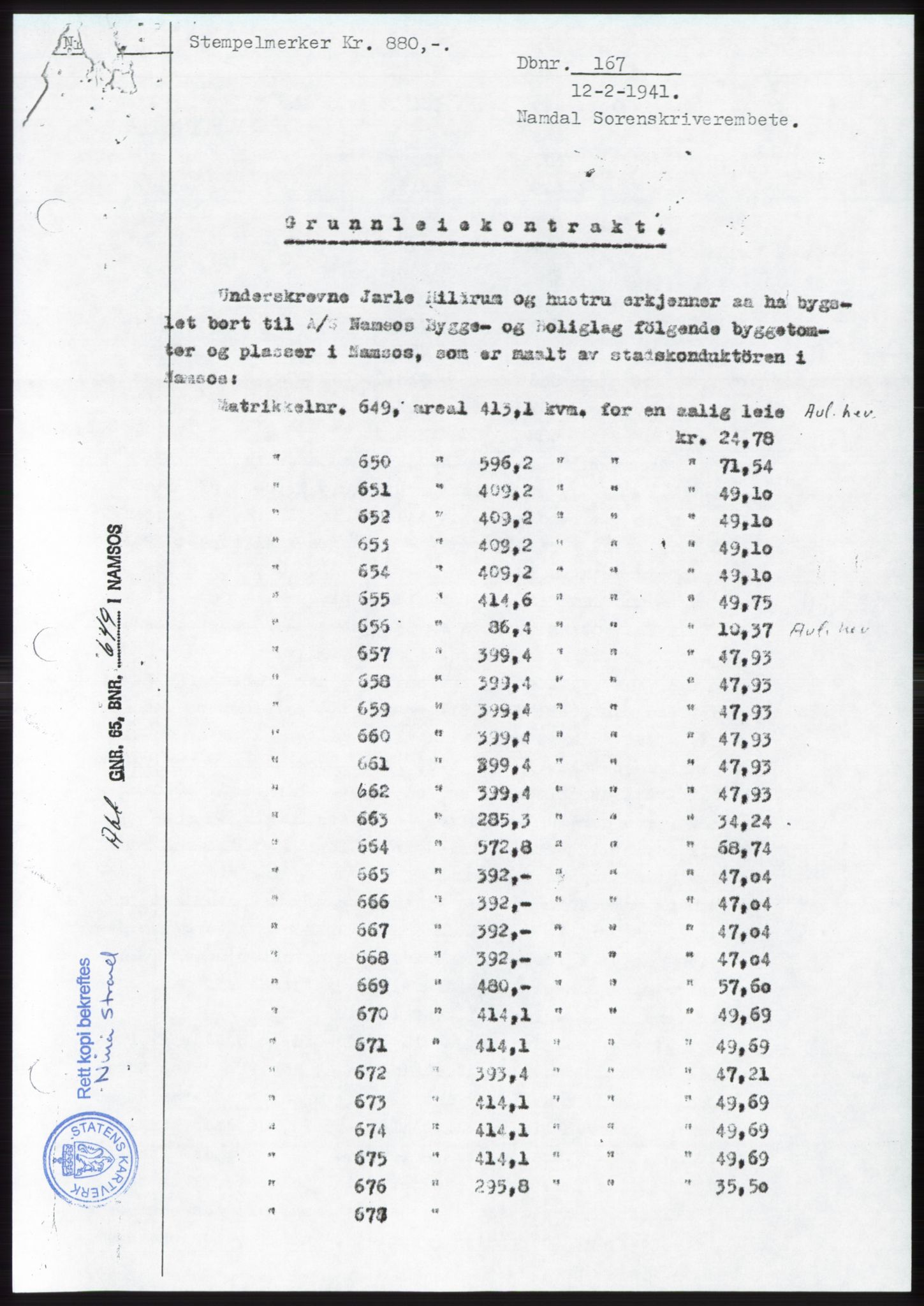 Namdal sorenskriveri, SAT/A-4133/1/2/2C: Pantebok nr. -, 1942-1943, Dagboknr: 167/1942