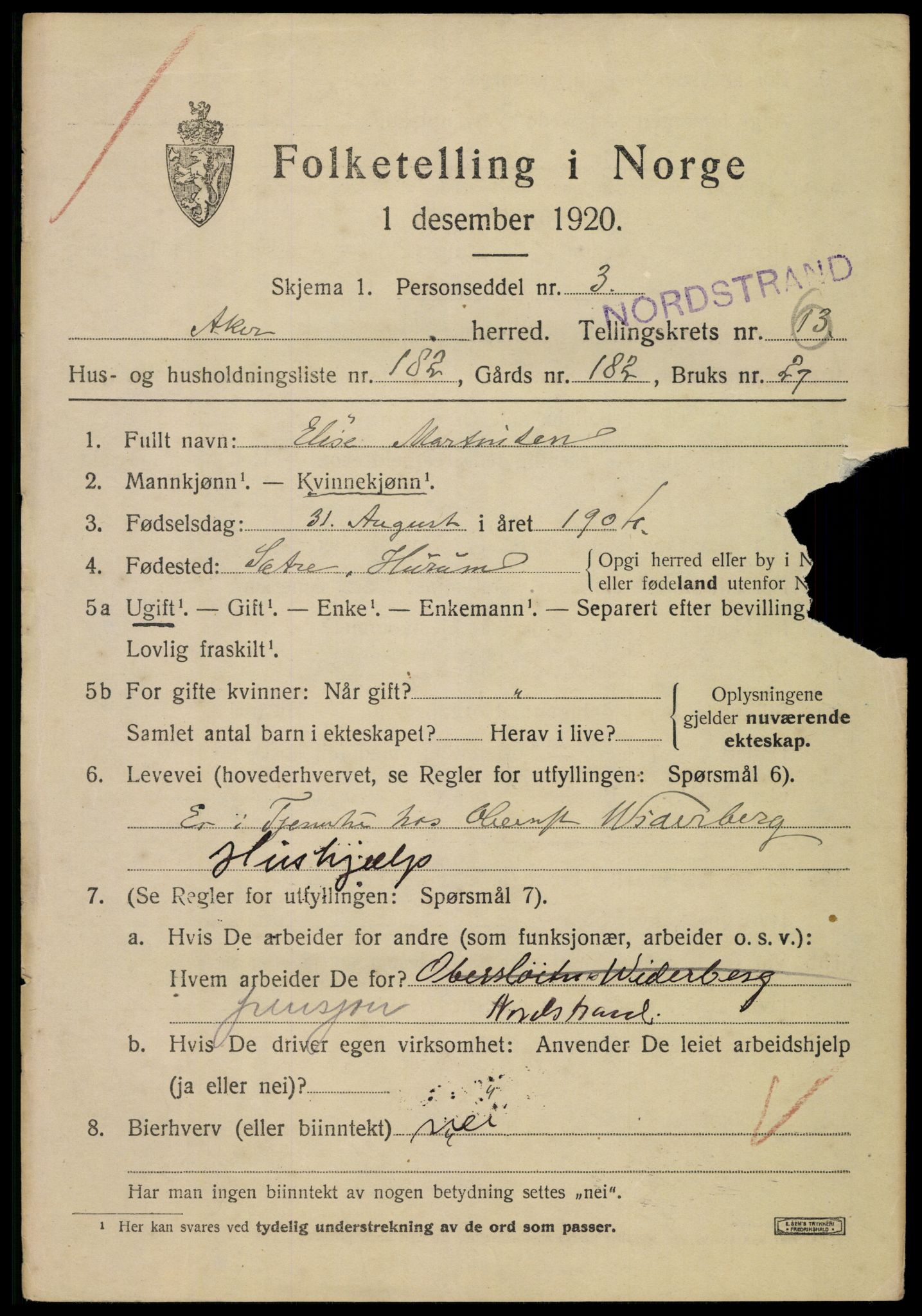 SAO, Folketelling 1920 for 0218 Aker herred, 1920, s. 77172