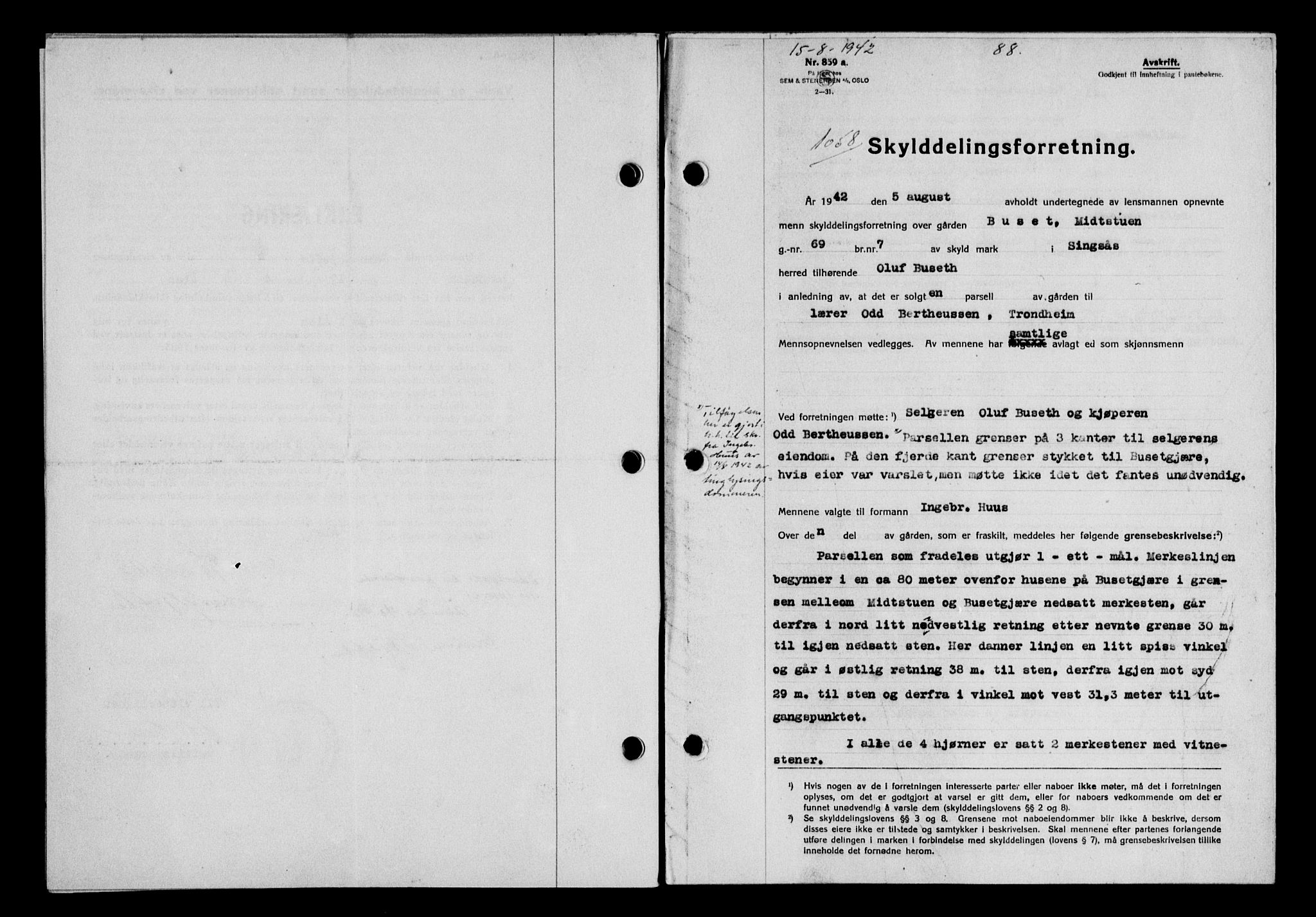 Gauldal sorenskriveri, SAT/A-0014/1/2/2C/L0055: Pantebok nr. 60, 1942-1942, Dagboknr: 1058/1942