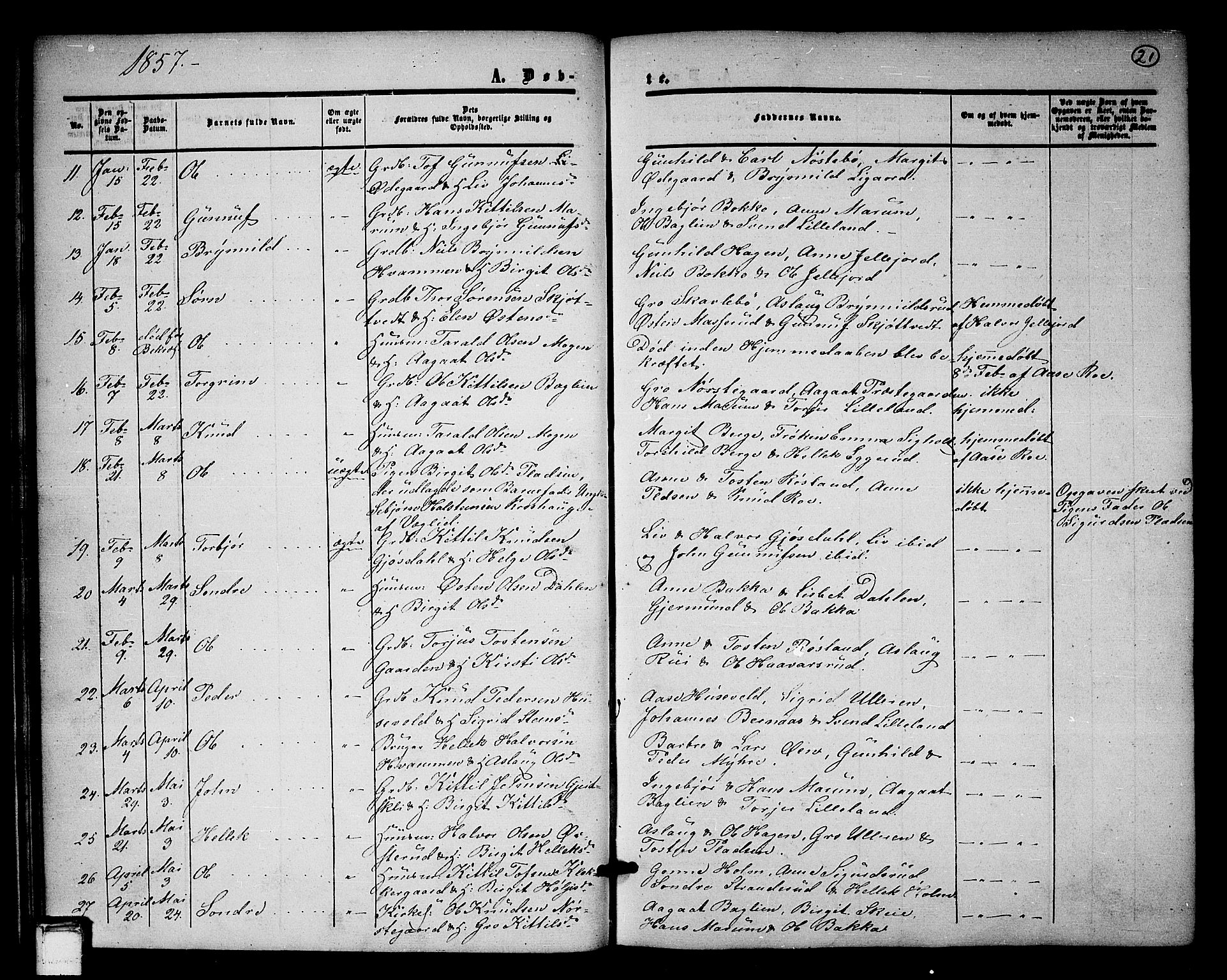 Tinn kirkebøker, AV/SAKO-A-308/G/Ga/L0002: Klokkerbok nr. I 2, 1851-1883, s. 21