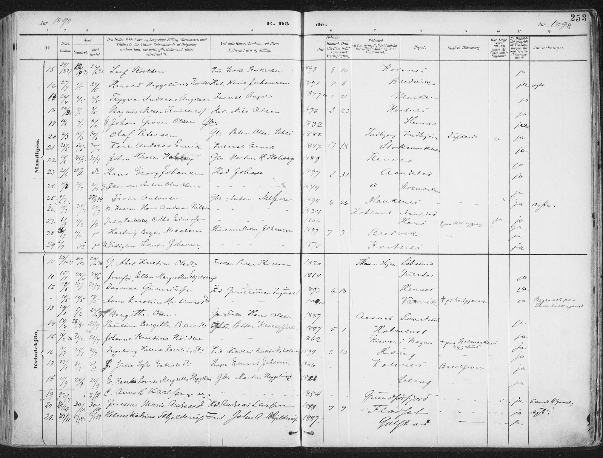 Ministerialprotokoller, klokkerbøker og fødselsregistre - Nordland, AV/SAT-A-1459/888/L1246: Ministerialbok nr. 888A12, 1891-1903, s. 253