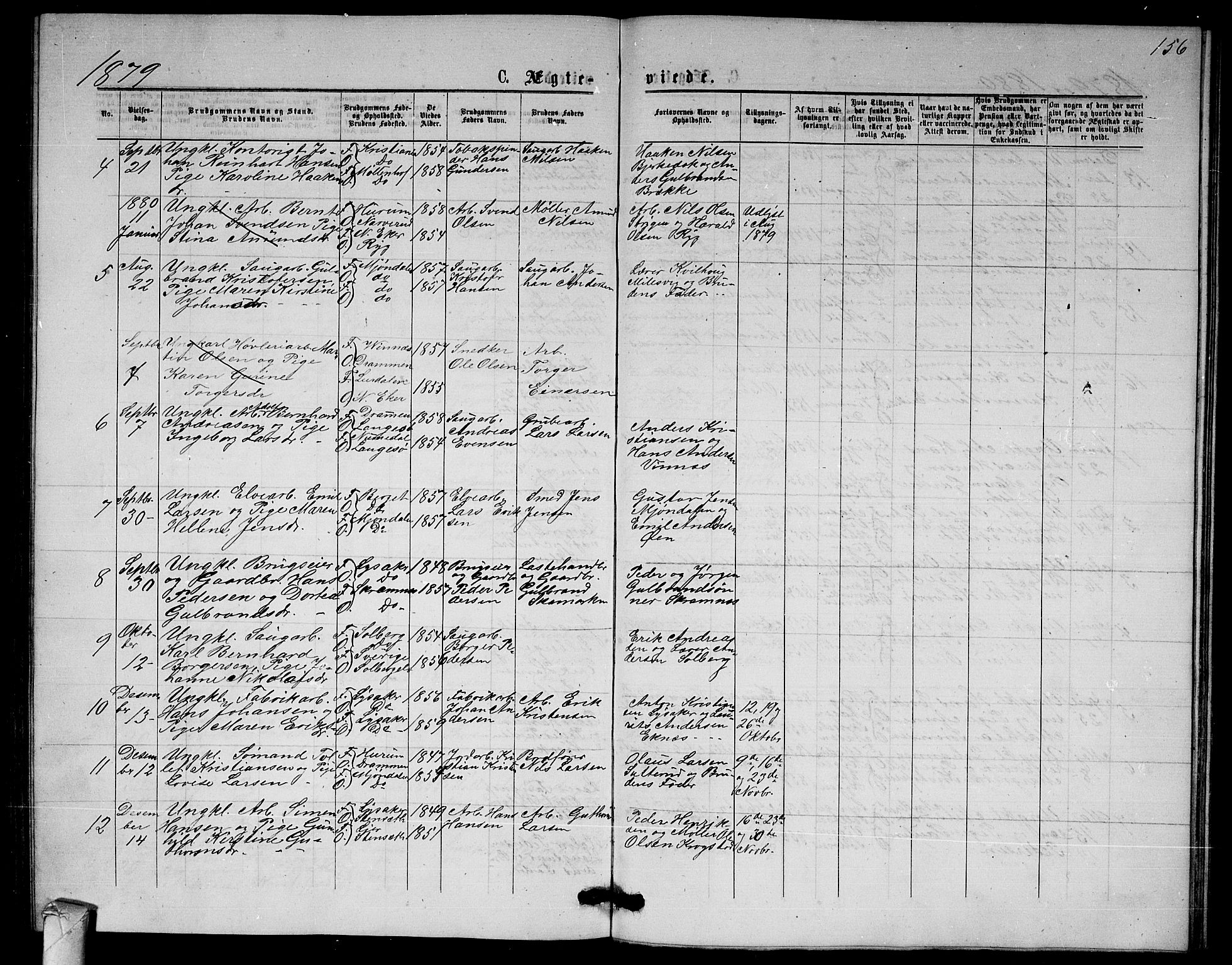 Nedre Eiker kirkebøker, AV/SAKO-A-612/G/Ga/L0001: Klokkerbok nr. 1, 1873-1880, s. 156
