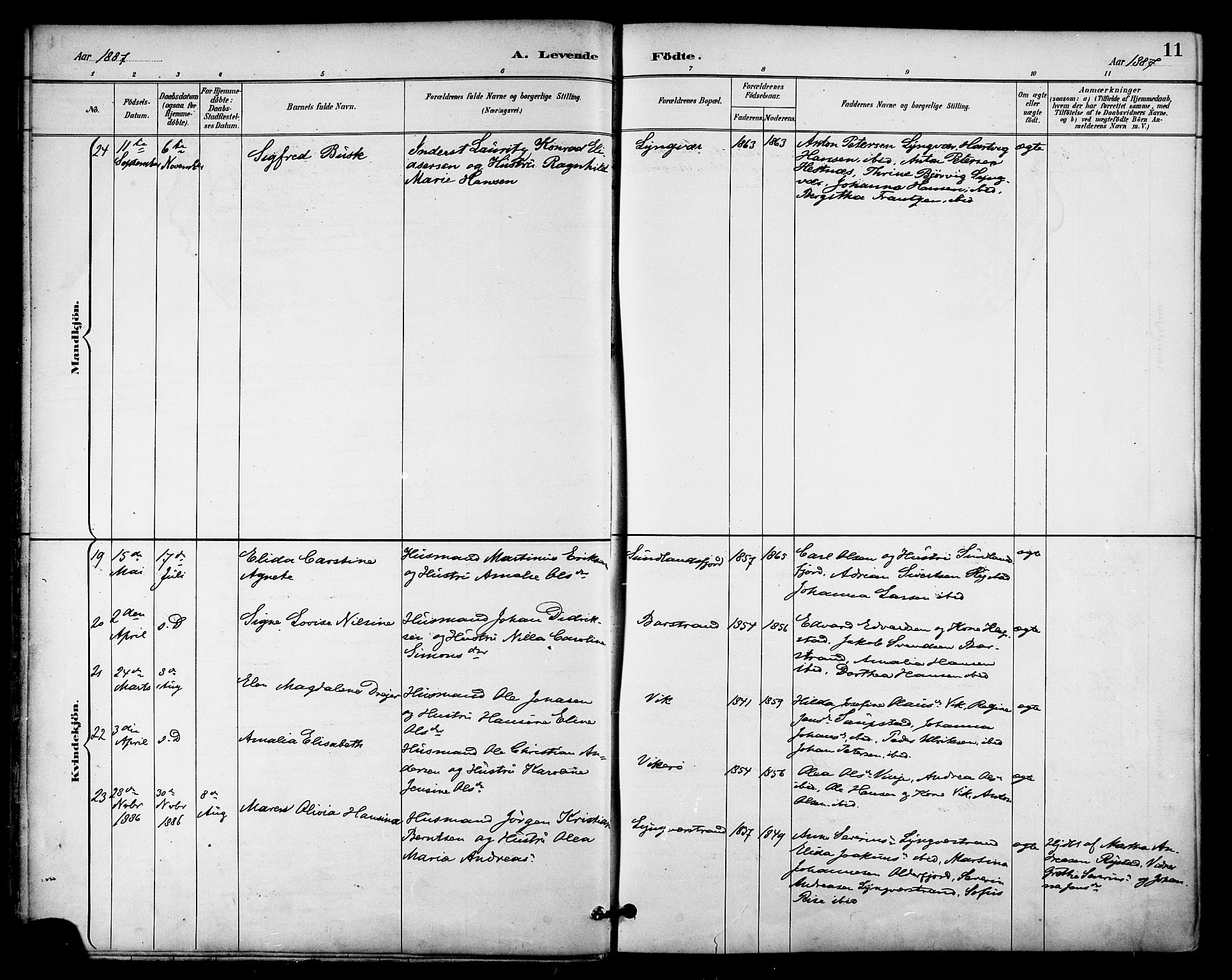 Ministerialprotokoller, klokkerbøker og fødselsregistre - Nordland, AV/SAT-A-1459/876/L1097: Ministerialbok nr. 876A03, 1886-1896, s. 11