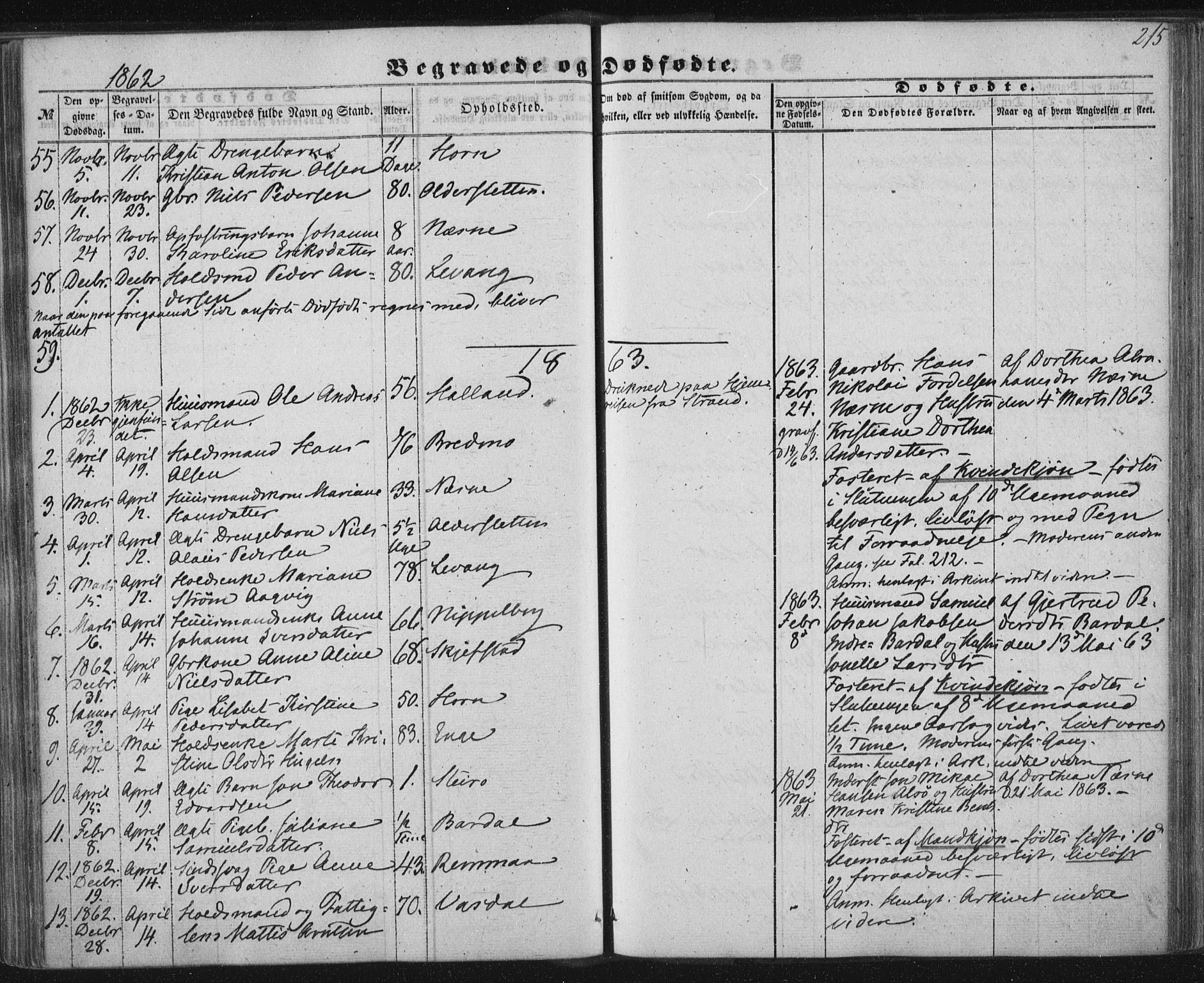 Ministerialprotokoller, klokkerbøker og fødselsregistre - Nordland, SAT/A-1459/838/L0550: Ministerialbok nr. 838A08, 1855-1865, s. 215