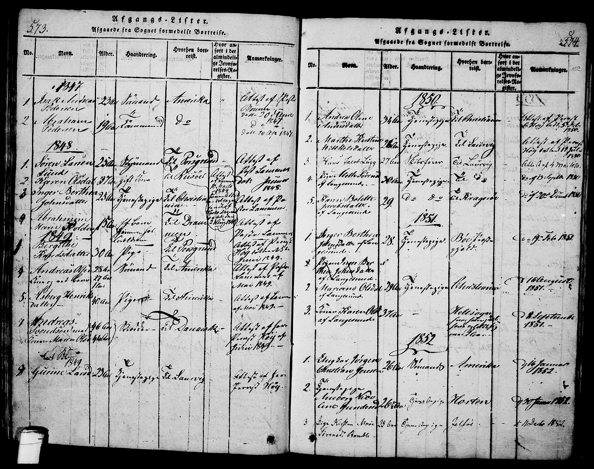 Langesund kirkebøker, AV/SAKO-A-280/G/Ga/L0003: Klokkerbok nr. 3, 1815-1858, s. 573-574