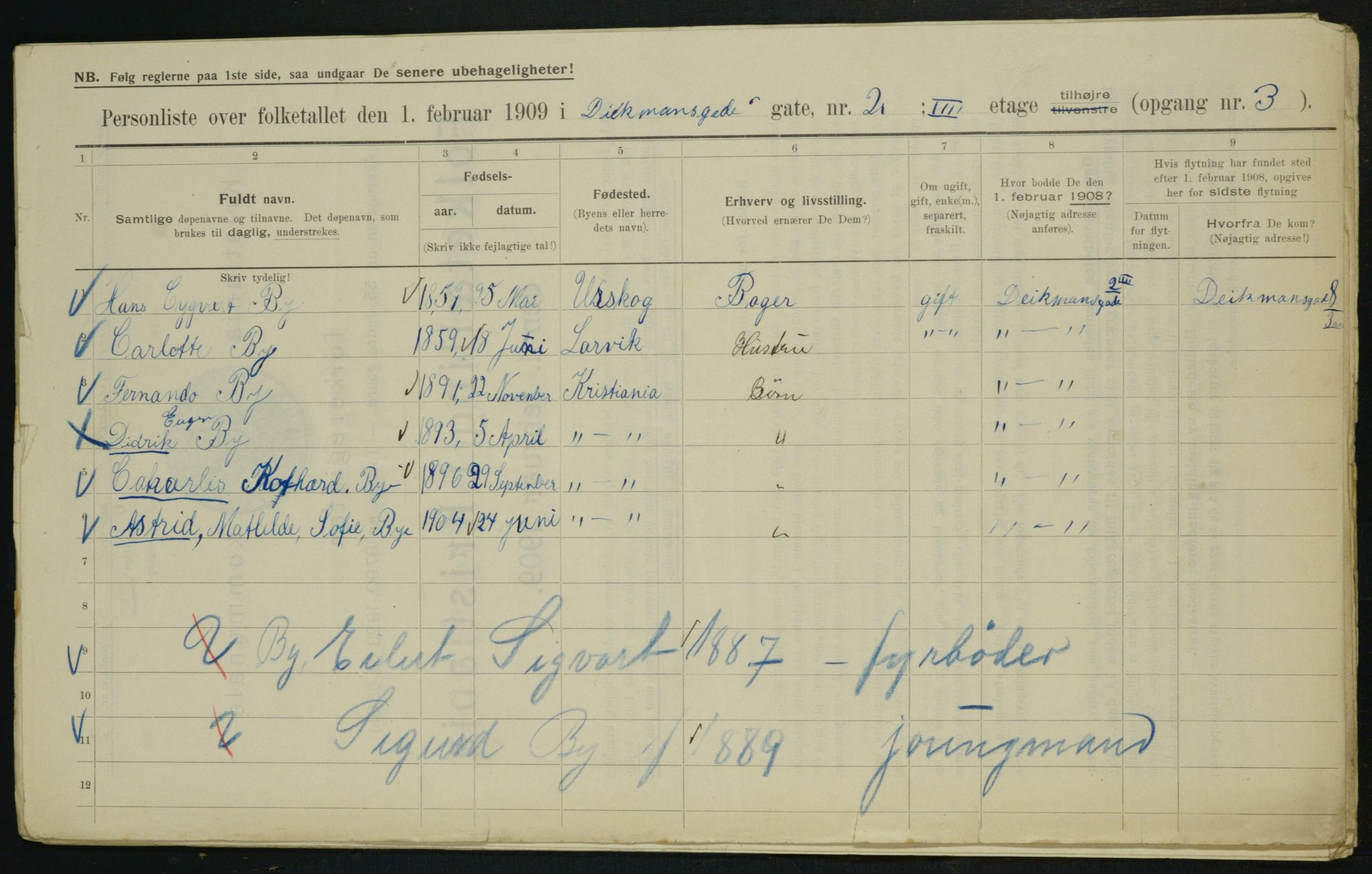 OBA, Kommunal folketelling 1.2.1909 for Kristiania kjøpstad, 1909, s. 14066