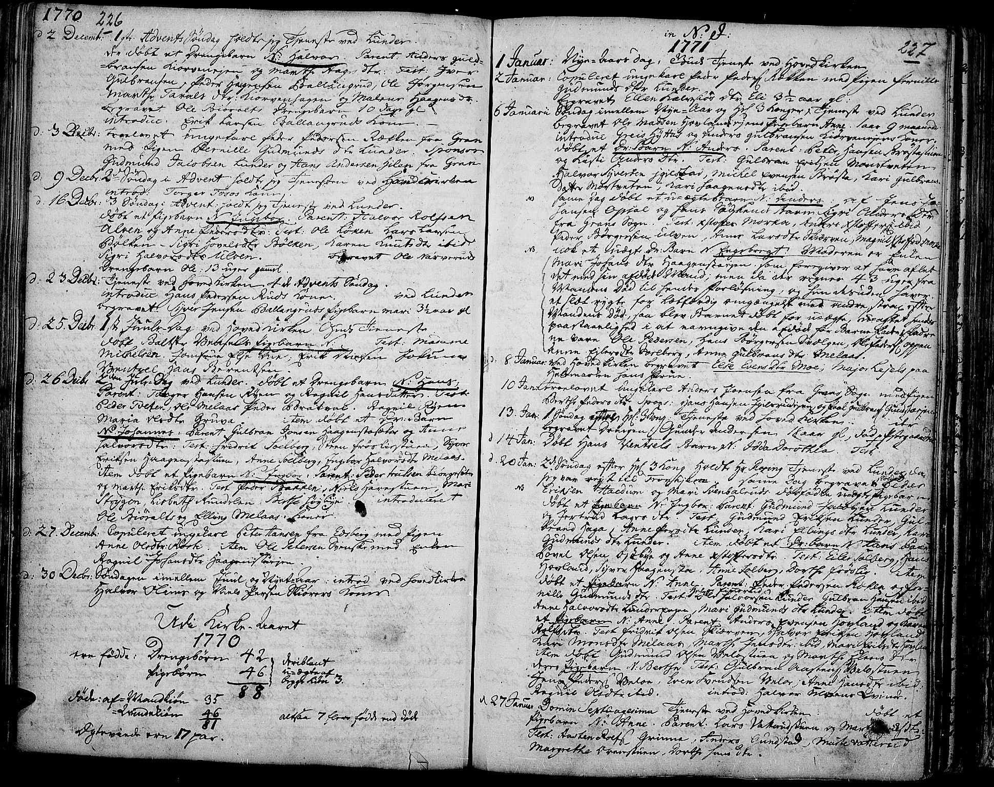 Jevnaker prestekontor, AV/SAH-PREST-116/H/Ha/Haa/L0003: Ministerialbok nr. 3, 1752-1799, s. 226-227