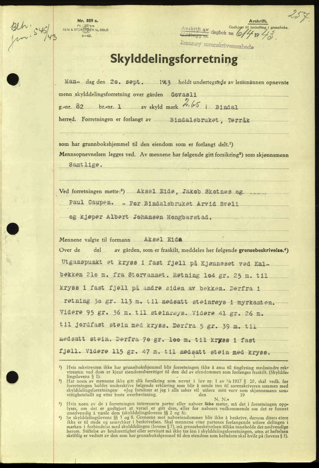 Brønnøy sorenskriveri, SAT/A-4170/1/2/2C: Pantebok nr. 23, 1943-1944, Dagboknr: 614/1943