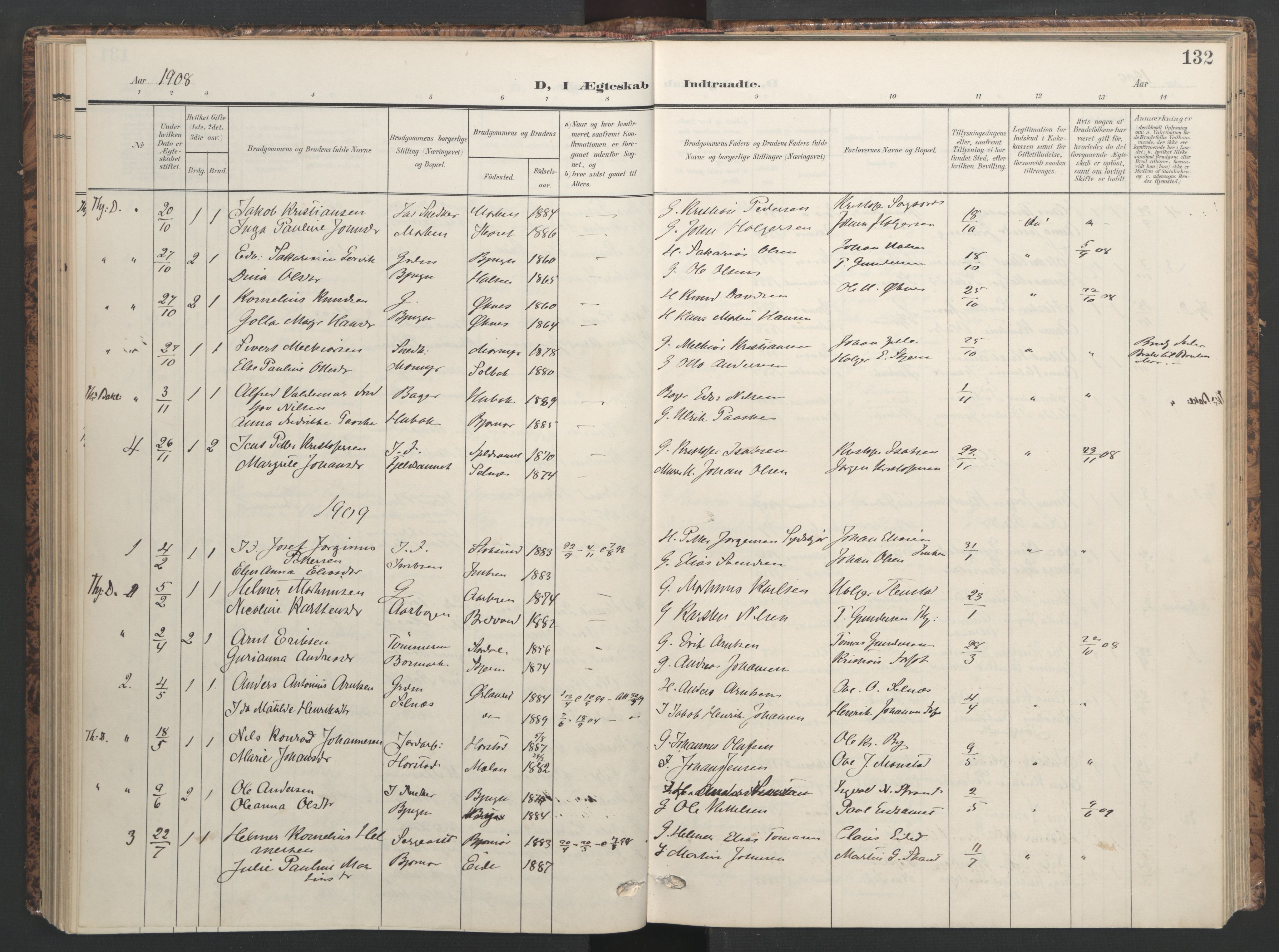 Ministerialprotokoller, klokkerbøker og fødselsregistre - Sør-Trøndelag, AV/SAT-A-1456/655/L0682: Ministerialbok nr. 655A11, 1908-1922, s. 132