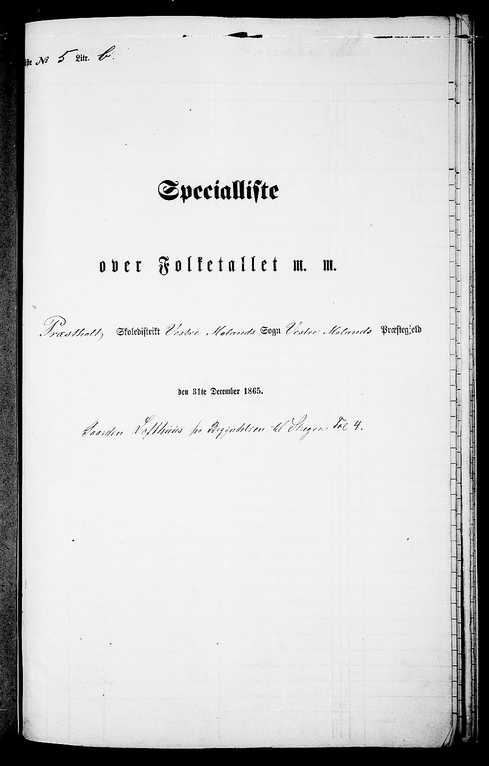 RA, Folketelling 1865 for 0926L Vestre Moland prestegjeld, Vestre Moland sokn, 1865, s. 72