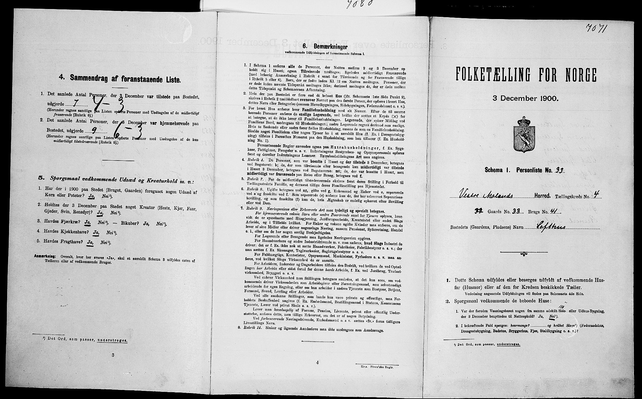 SAK, Folketelling 1900 for 0926 Vestre Moland herred, 1900, s. 470