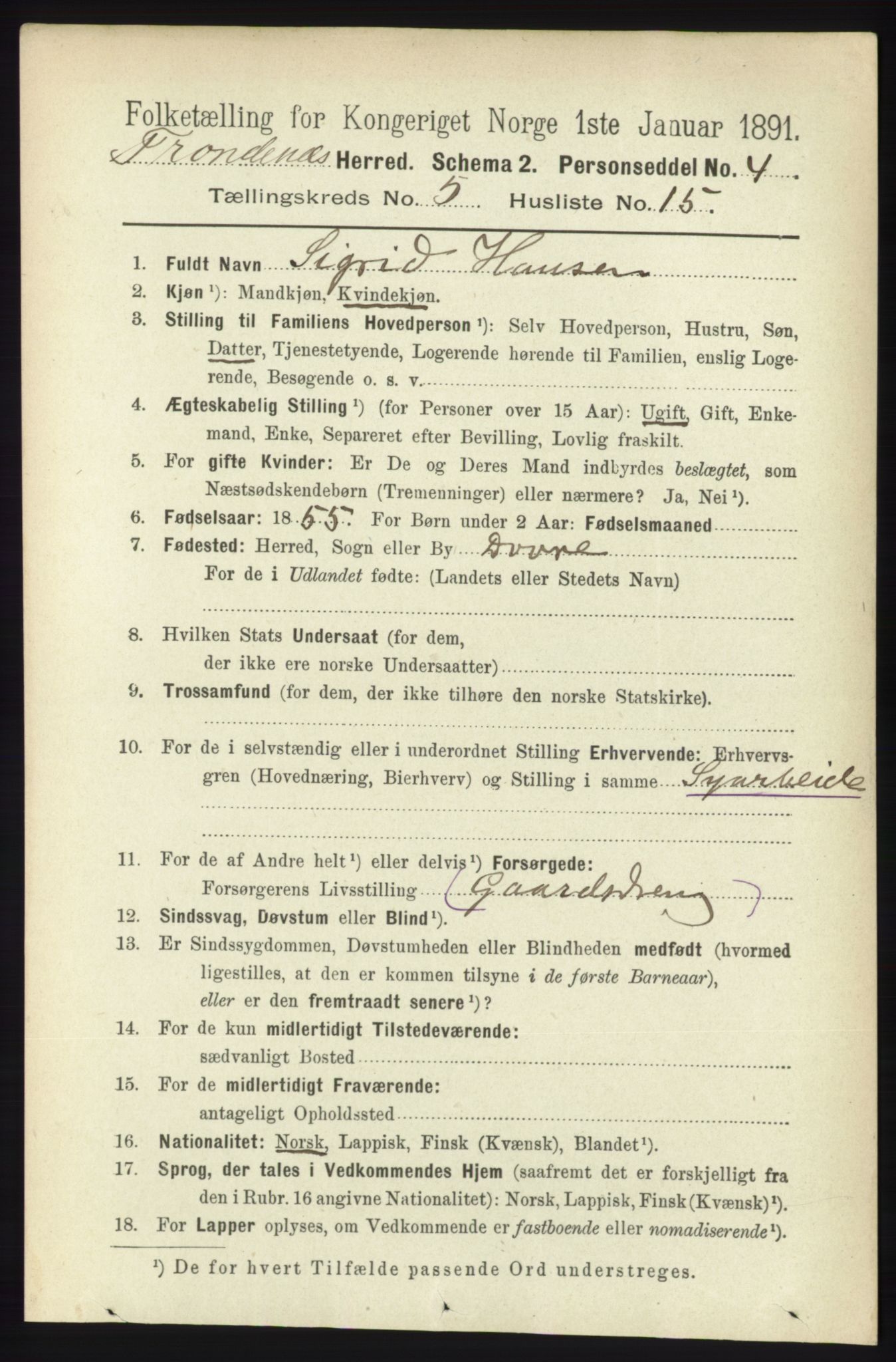 RA, Folketelling 1891 for 1914 Trondenes herred, 1891, s. 2912