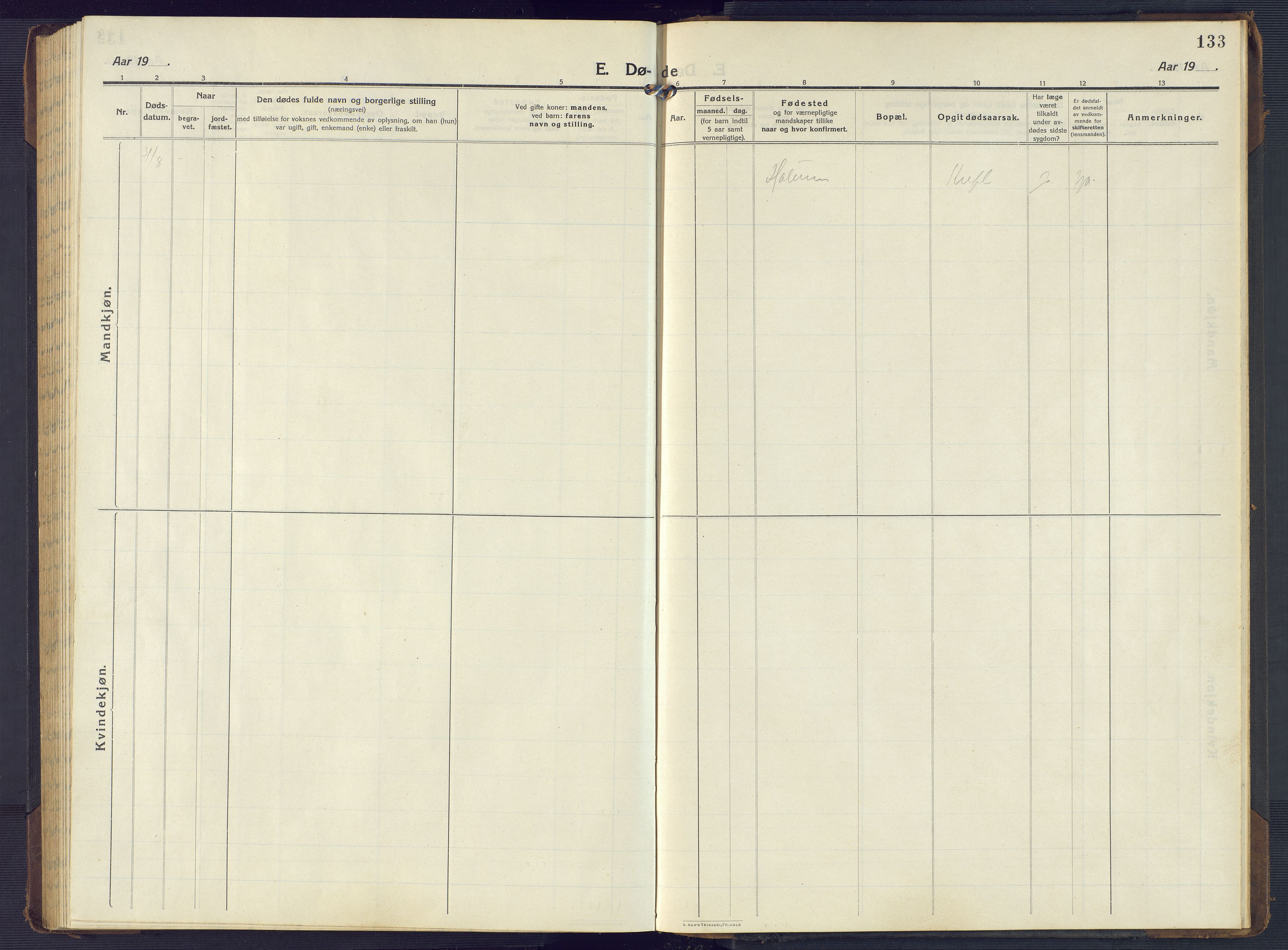 Mandal sokneprestkontor, AV/SAK-1111-0030/F/Fb/Fbb/L0005: Klokkerbok nr. B 5, 1913-1957, s. 133